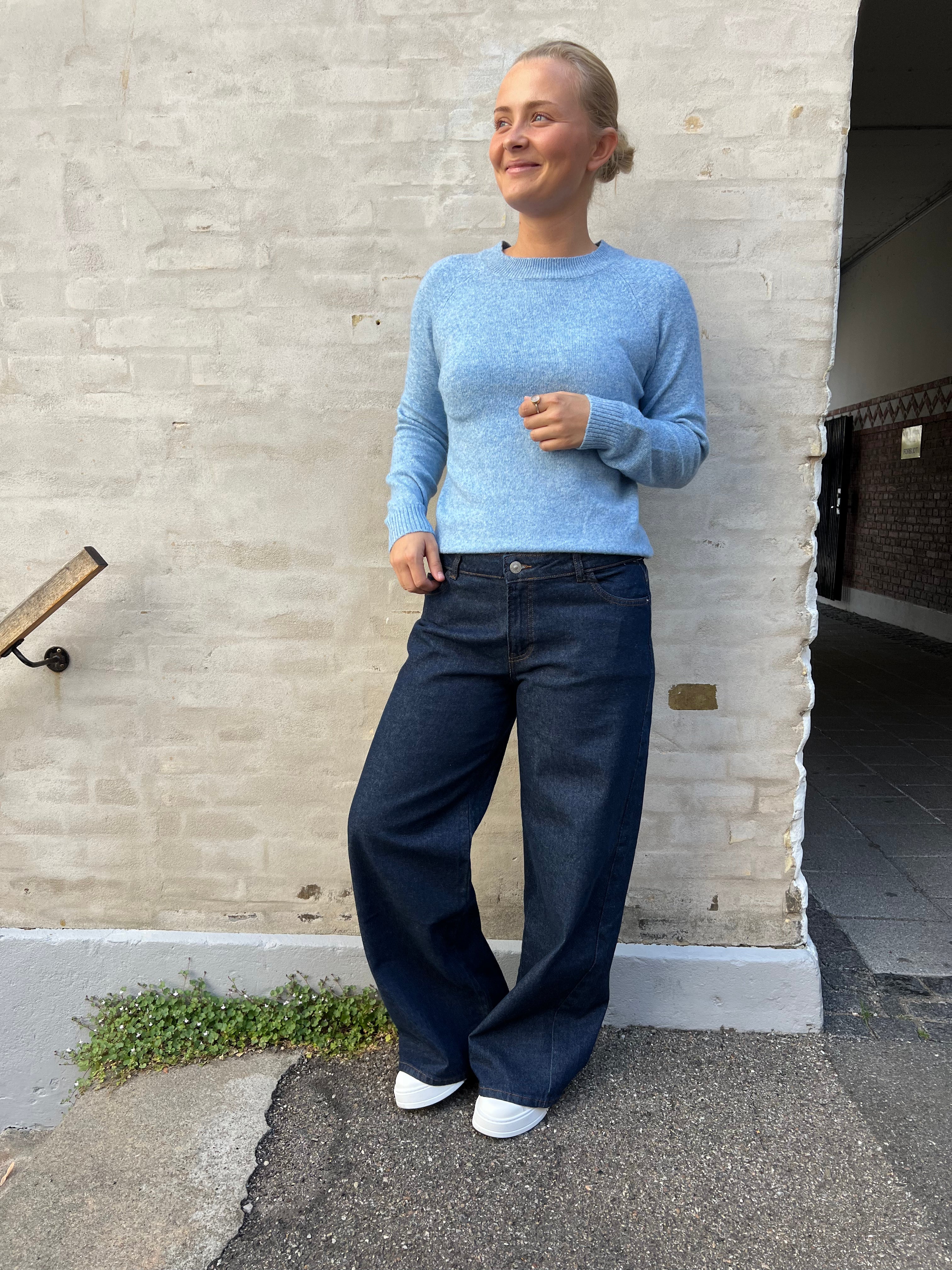 DOFFY O-NECK BLOUSE - Blue Jasper MELANGE