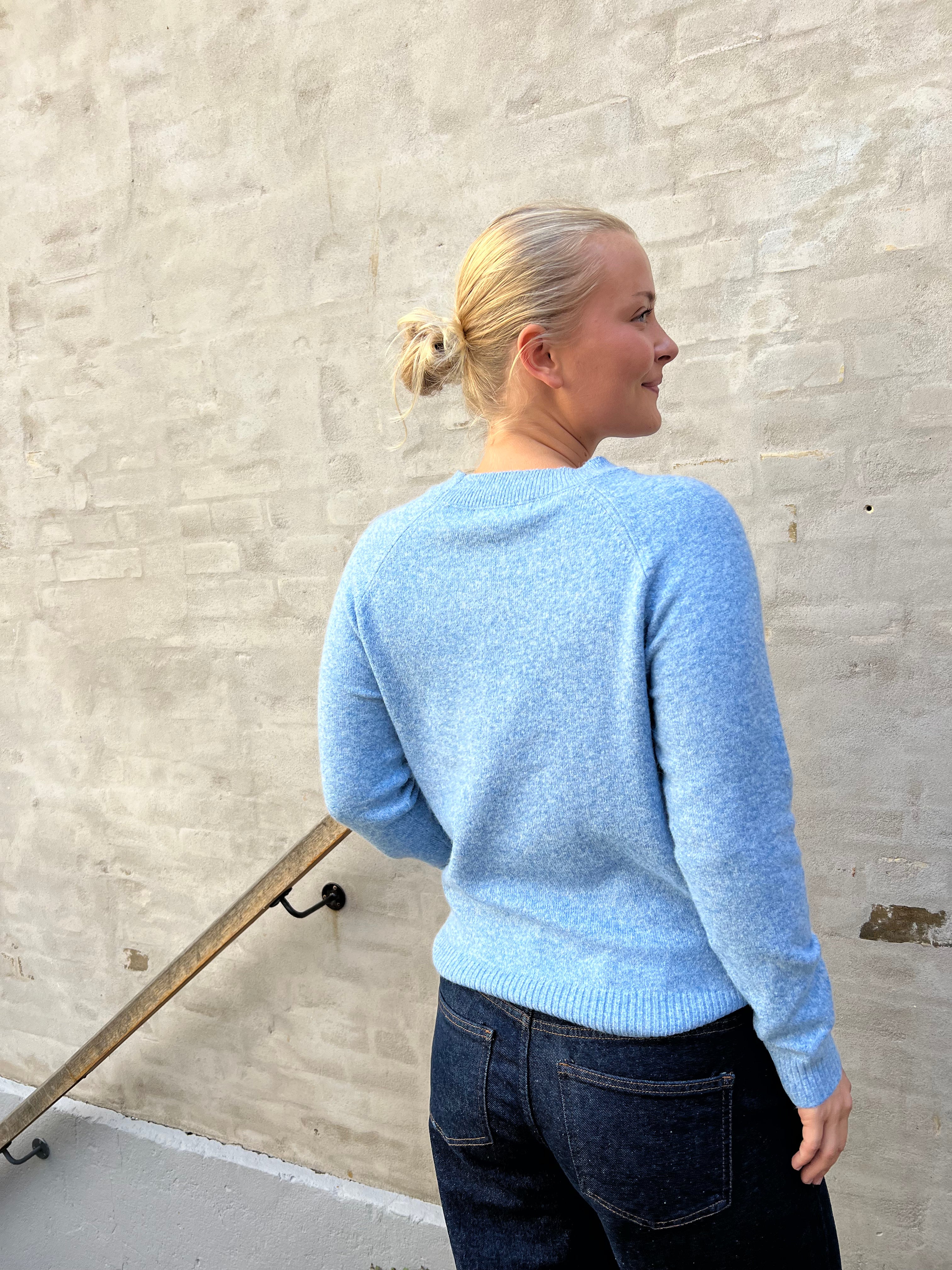DOFFY O-NECK BLOUSE - Blue Jasper MELANGE