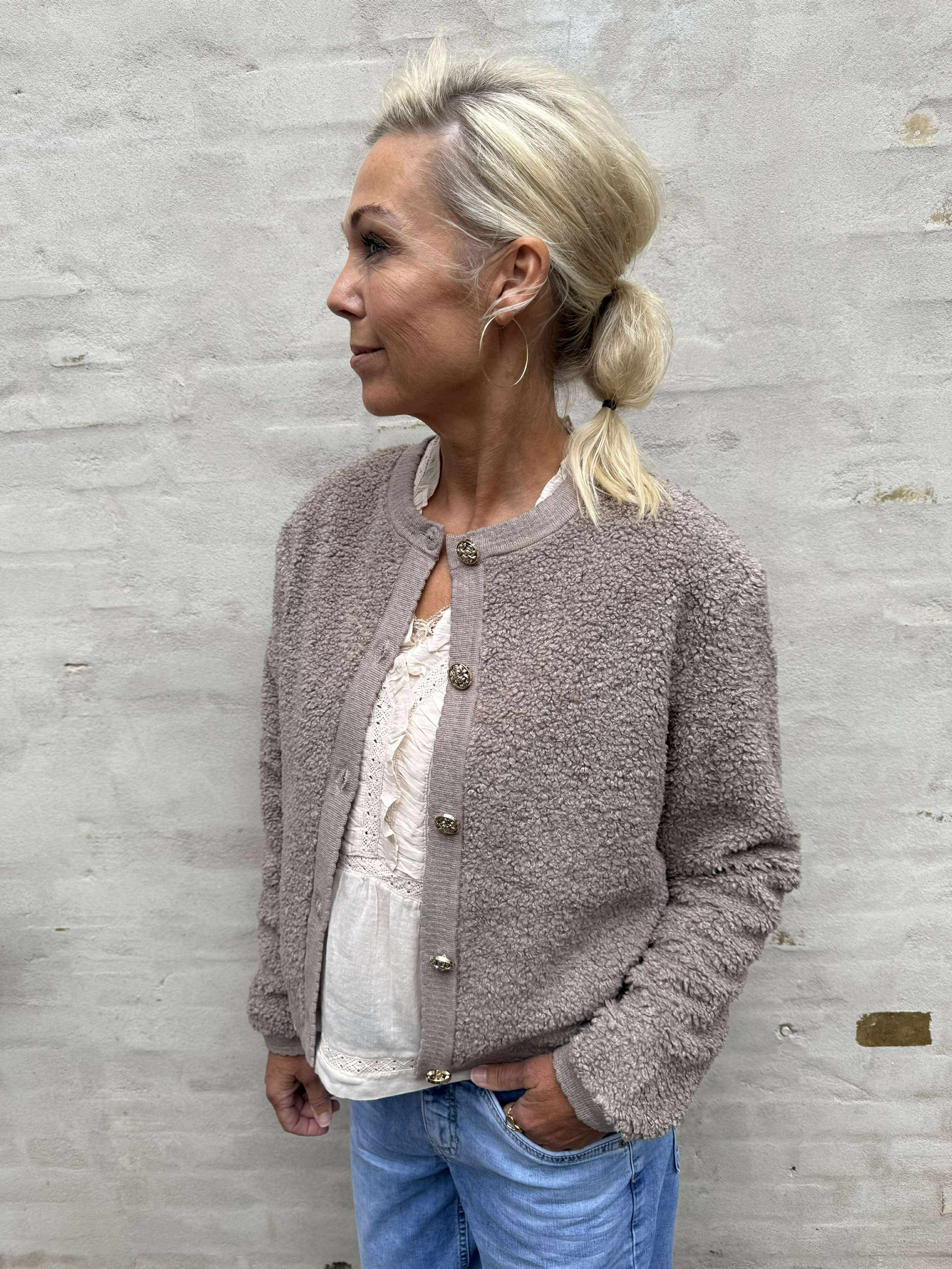 Limo Fluffy Knit Cardigan - Dark Sand