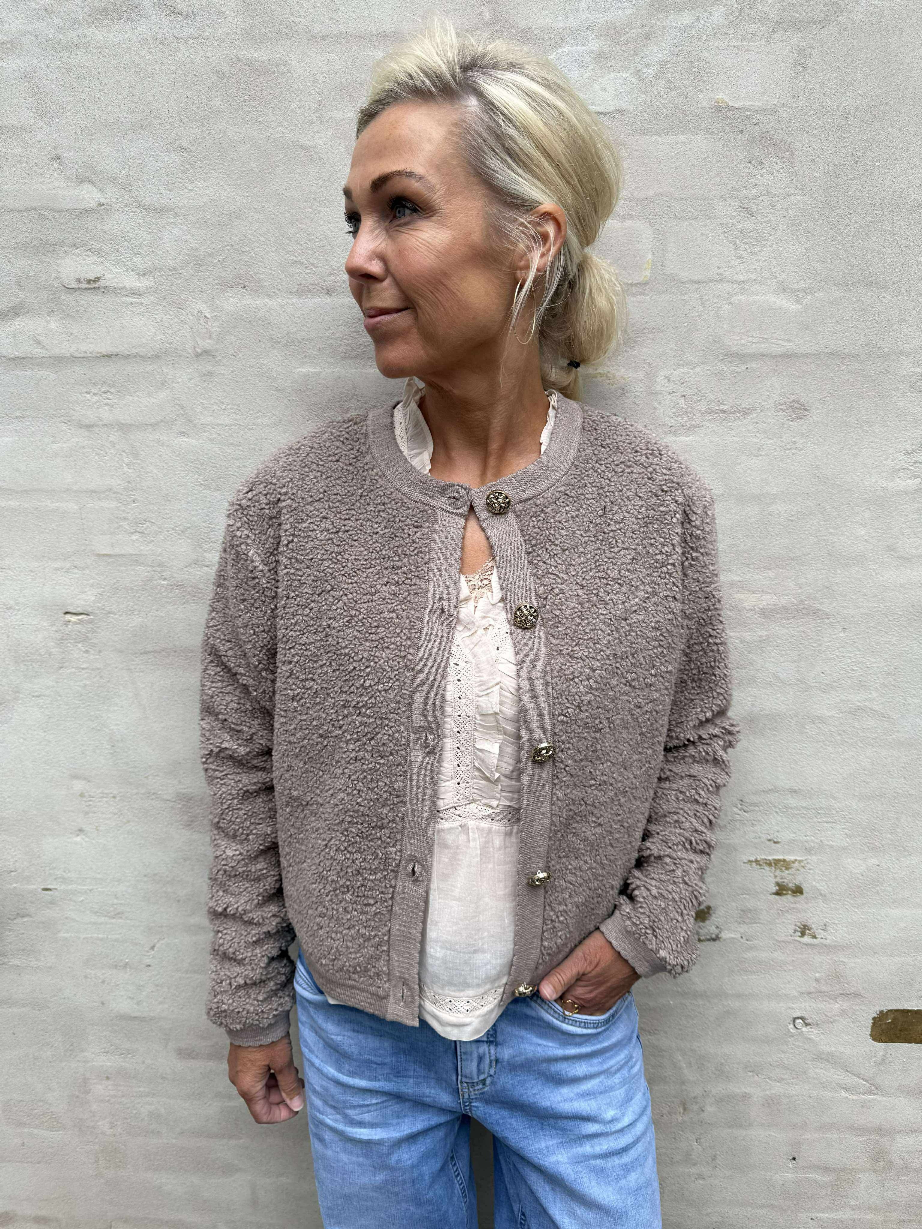 Limo Fluffy Knit Cardigan - Dark Sand