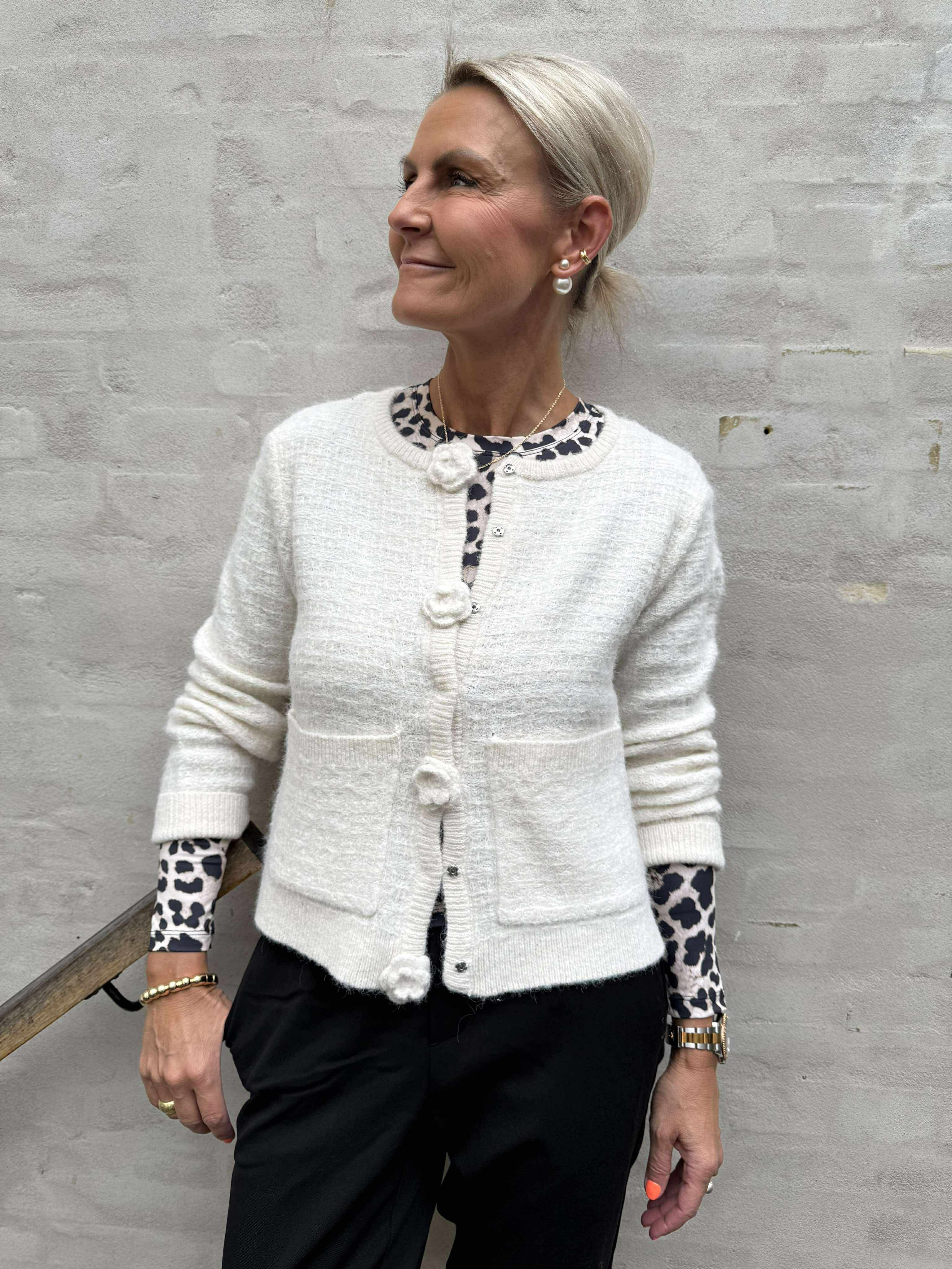 BLOSSOM LS O-NECK CARDIGAN - Birch Melange