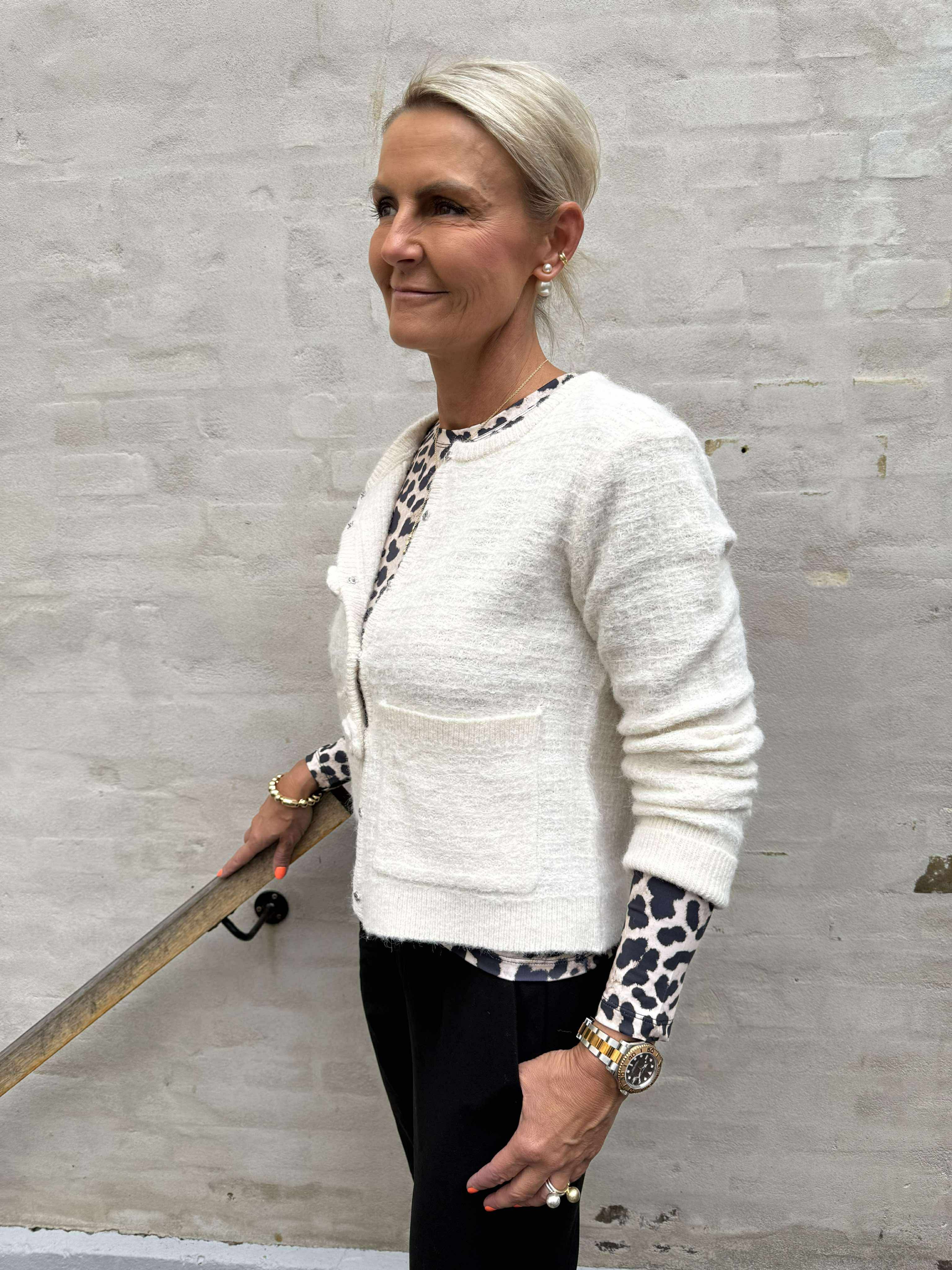 BLOSSOM LS O-NECK CARDIGAN - Birch Melange