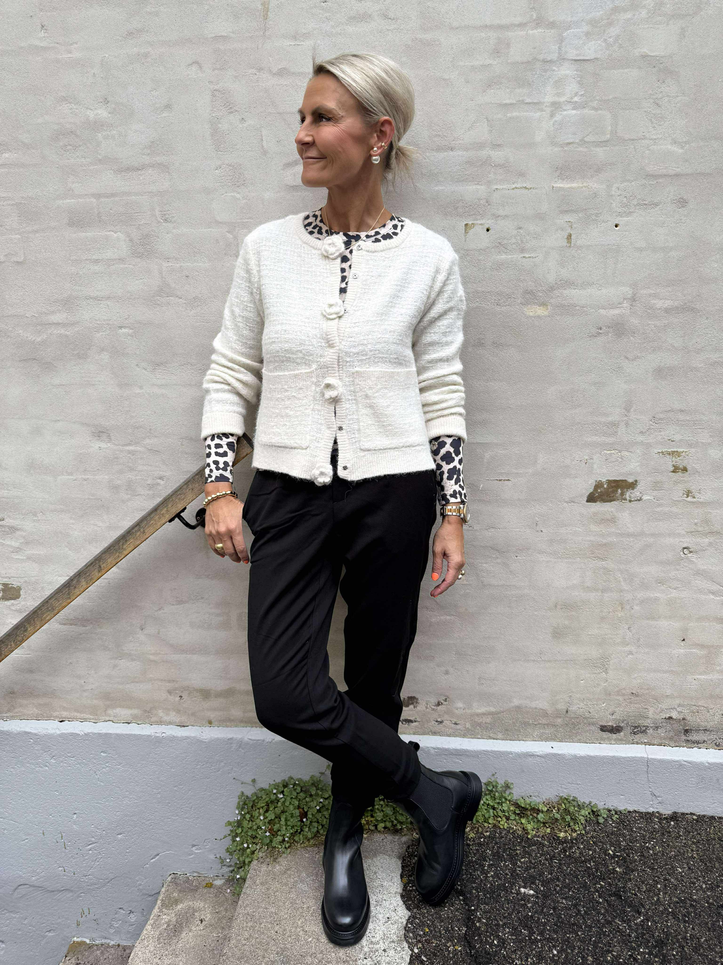 BLOSSOM LS O-NECK CARDIGAN - Birch Melange