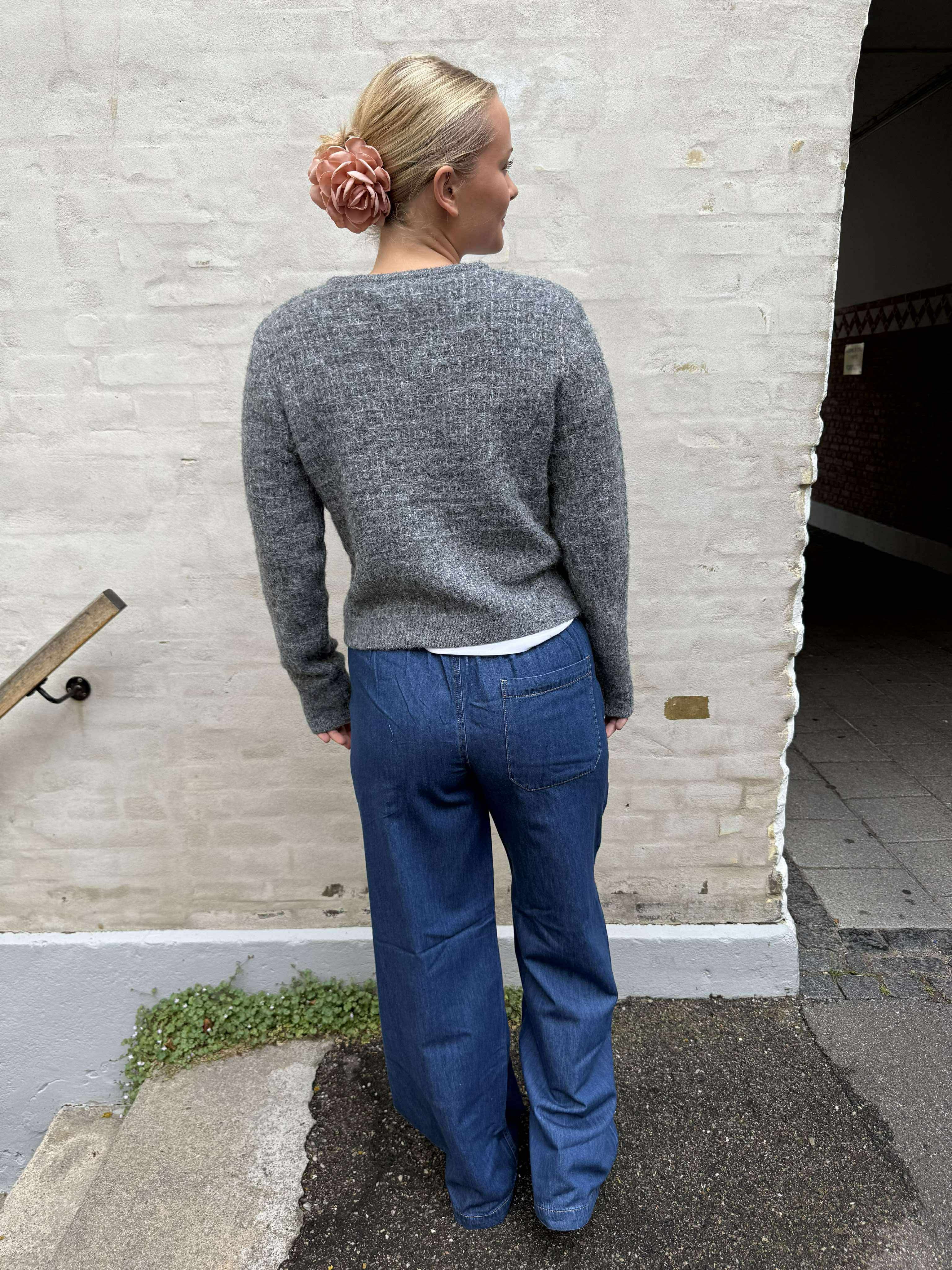 BLOSSOM LS O-NECK CARDIGAN - Medium Grey Melange