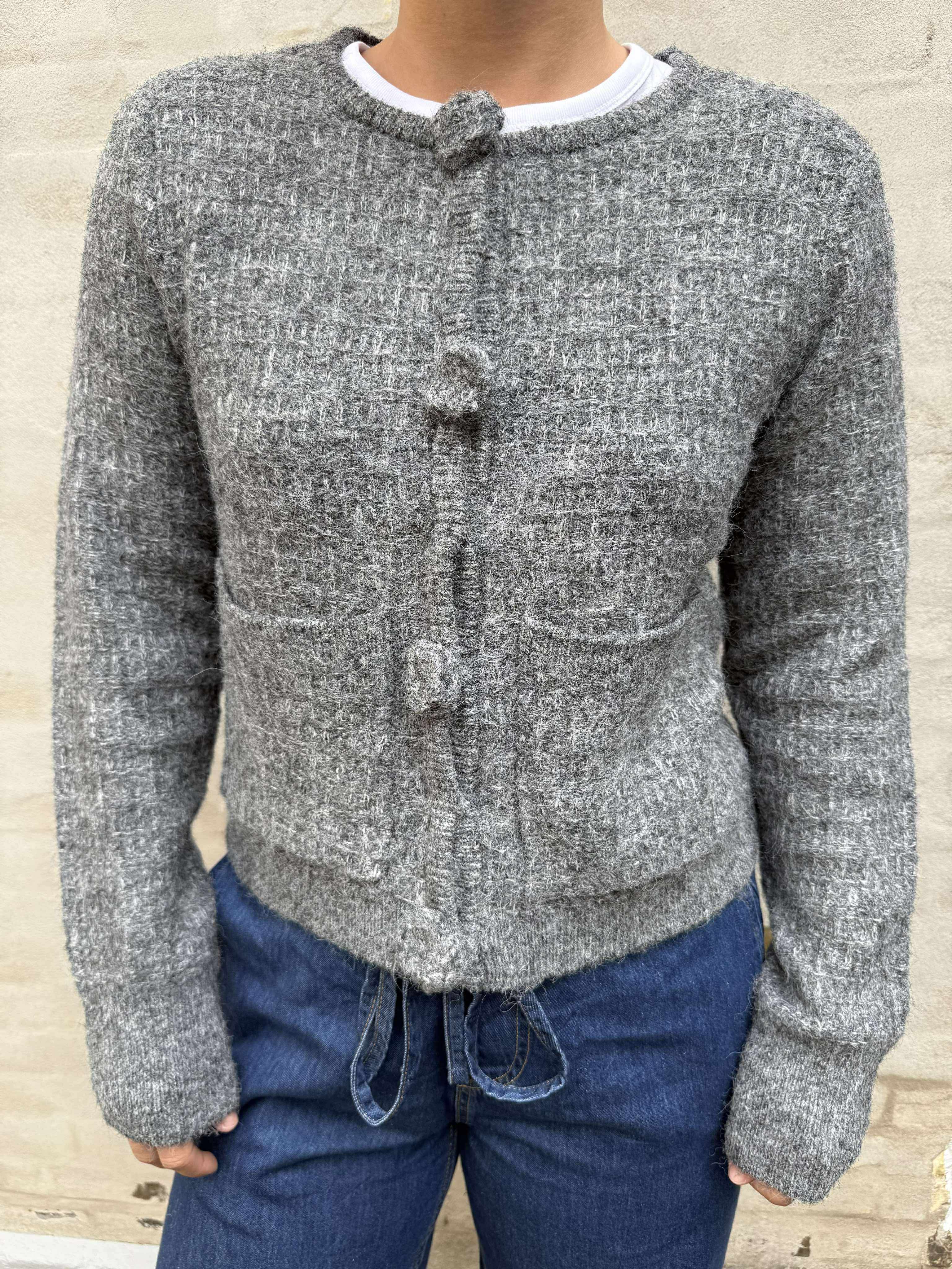 BLOSSOM LS O-NECK CARDIGAN - Medium Grey Melange