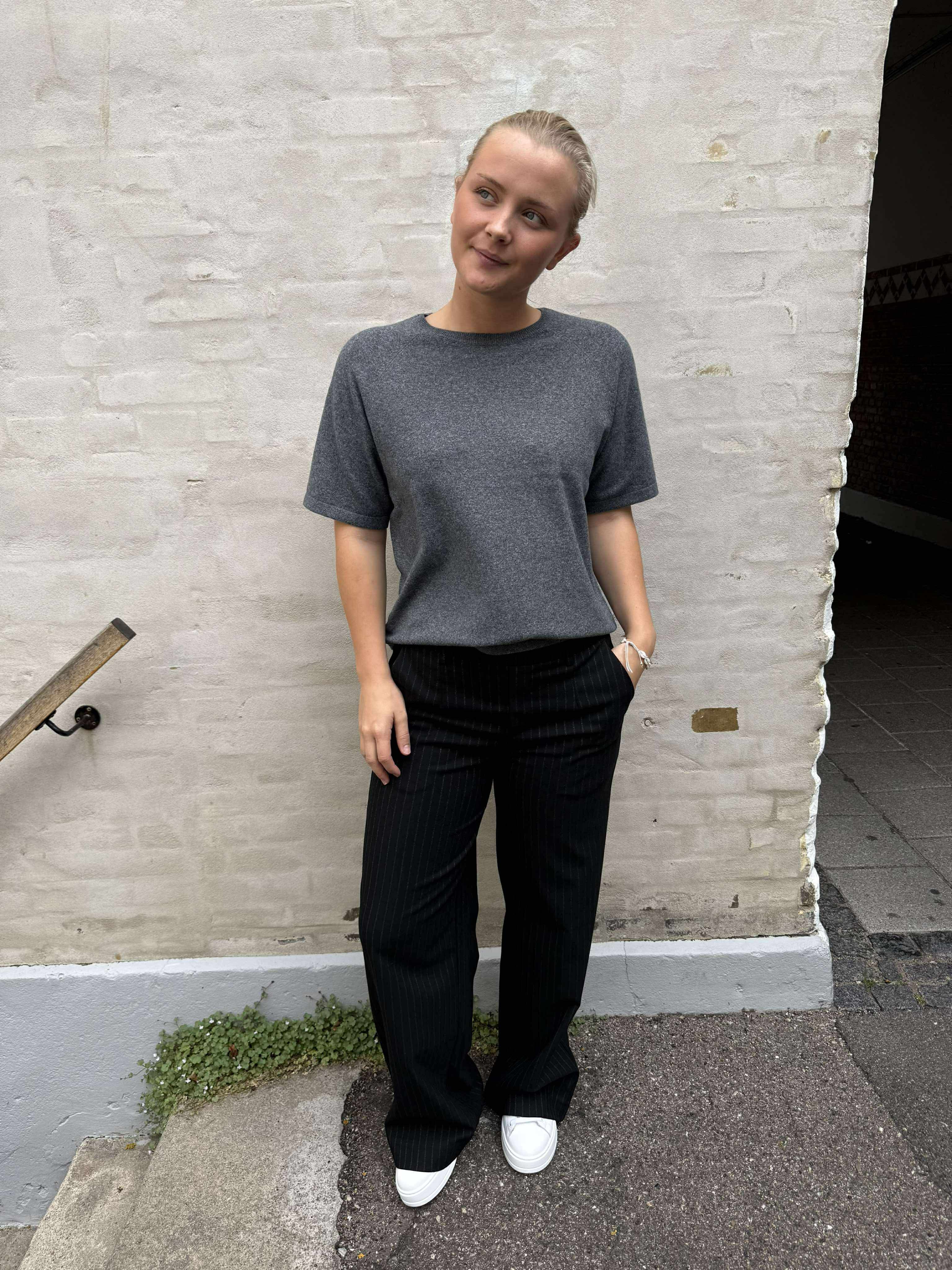 BREE O-NECK KNIT - Dark Grey Melange