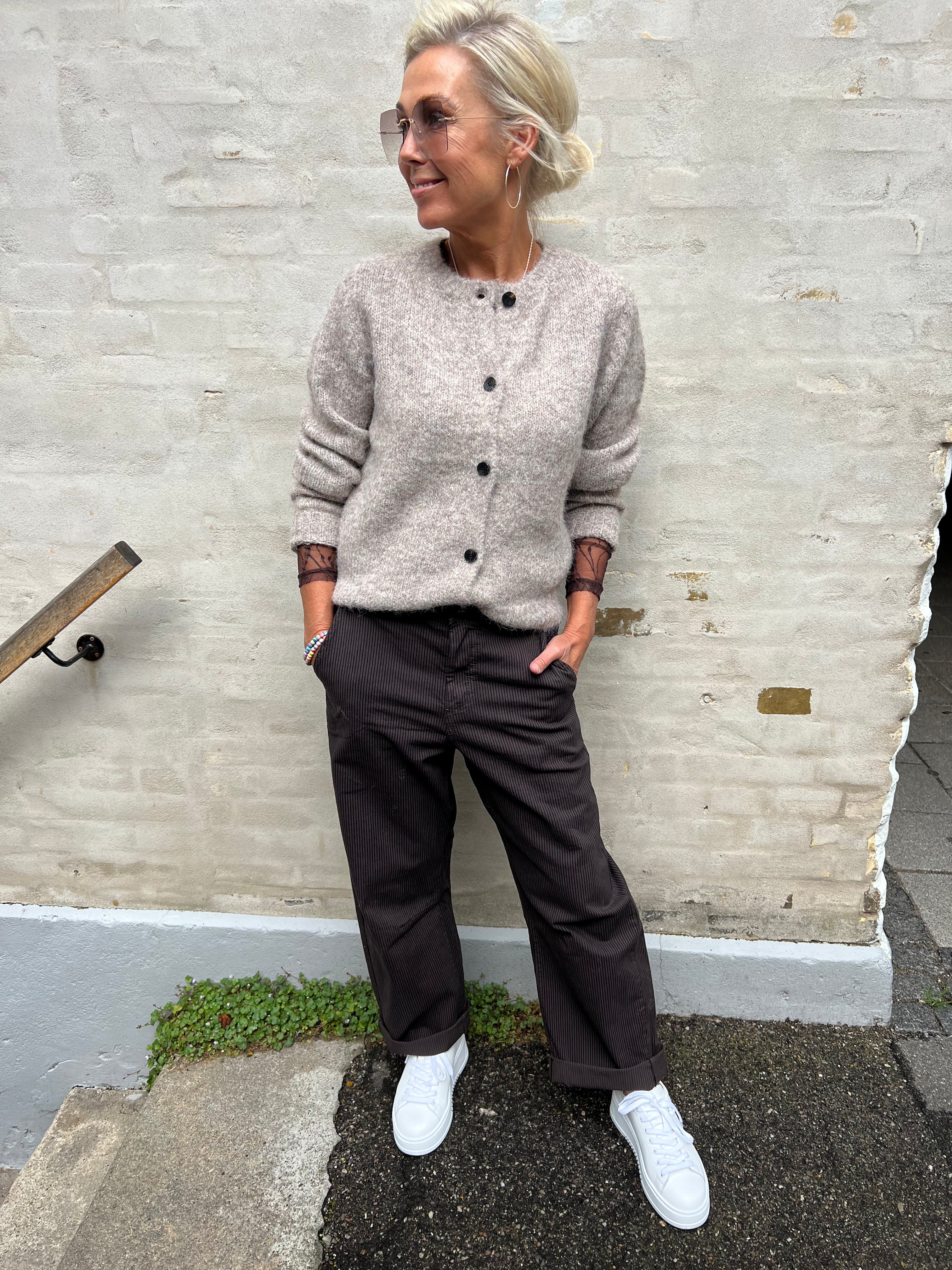 NOVAH BUTTON CARDIGAN - Fossil/Melange