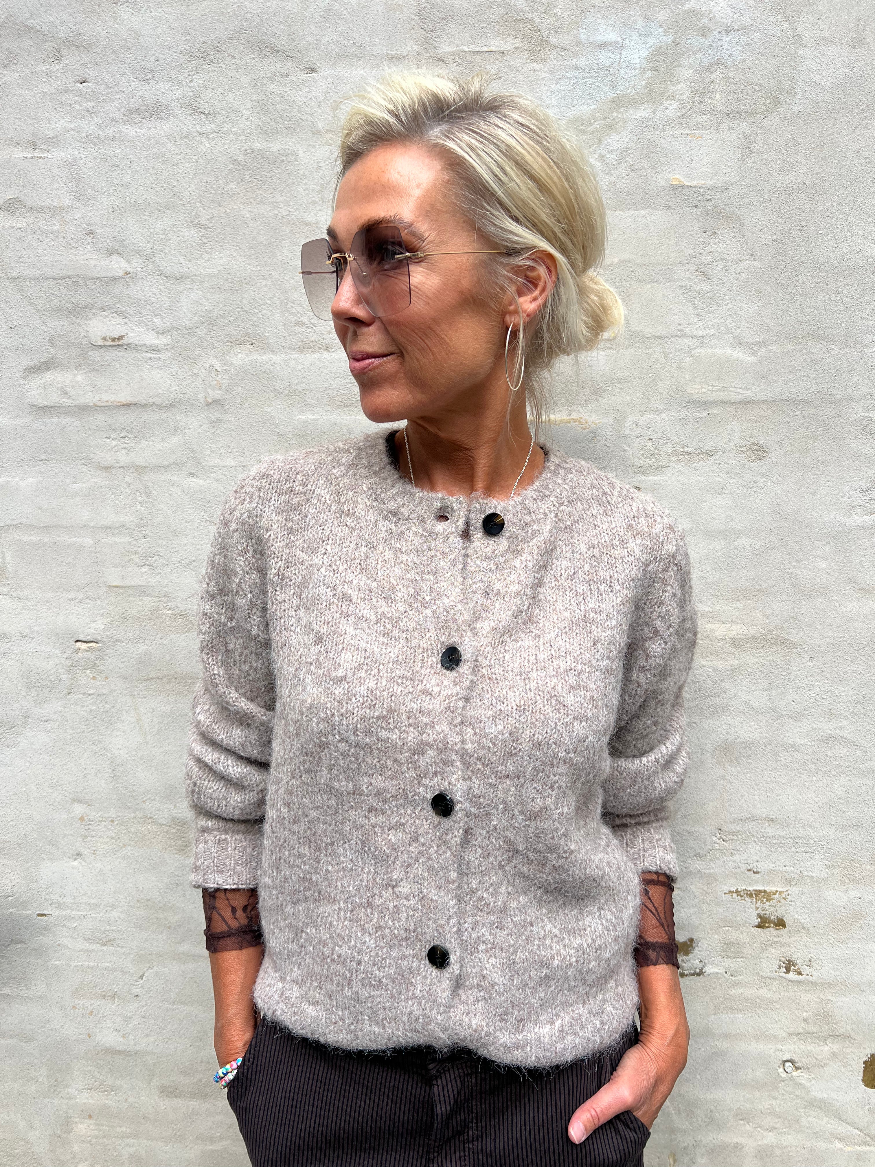 NOVAH BUTTON CARDIGAN - Fossil/Melange