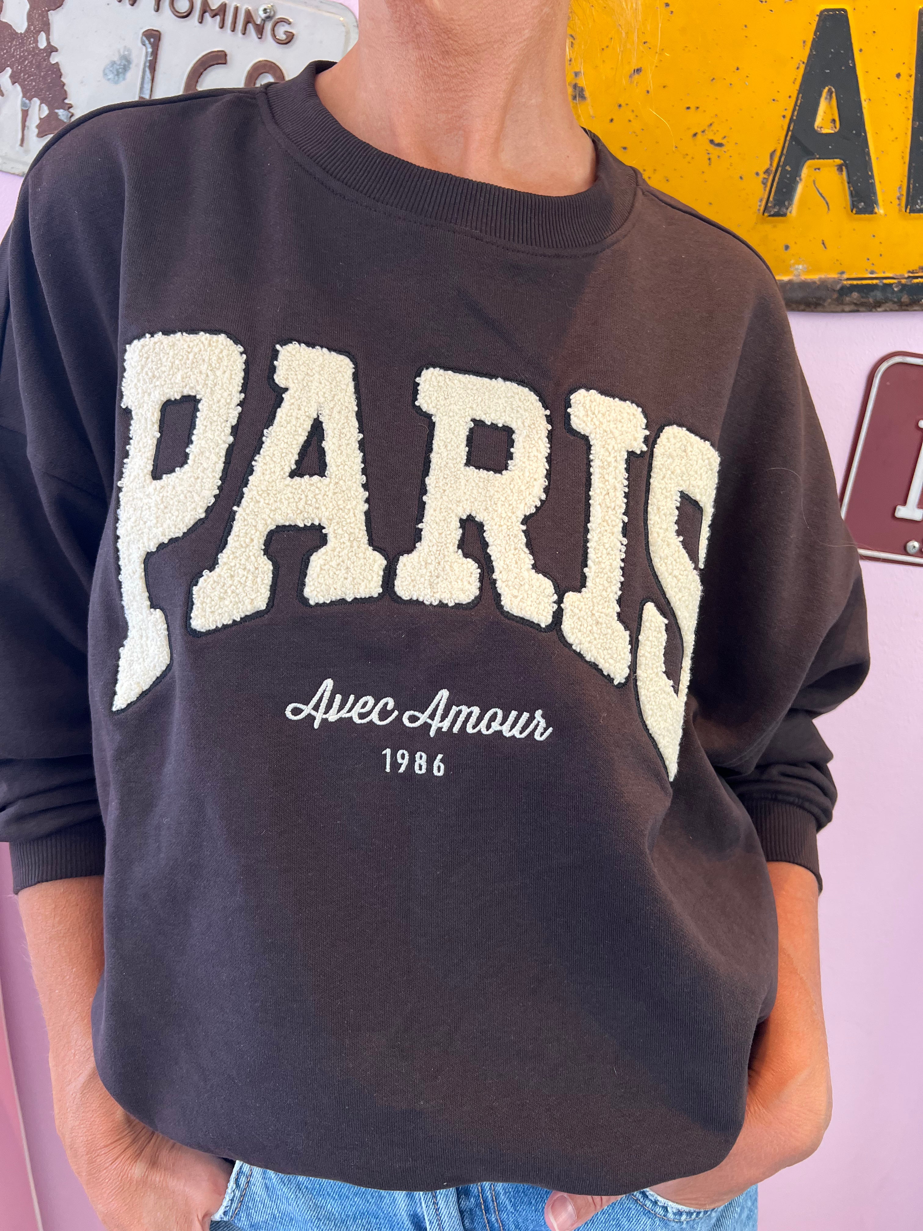 MESA O-NECK EMB SWEAT - Ganache PARIS CD EMB