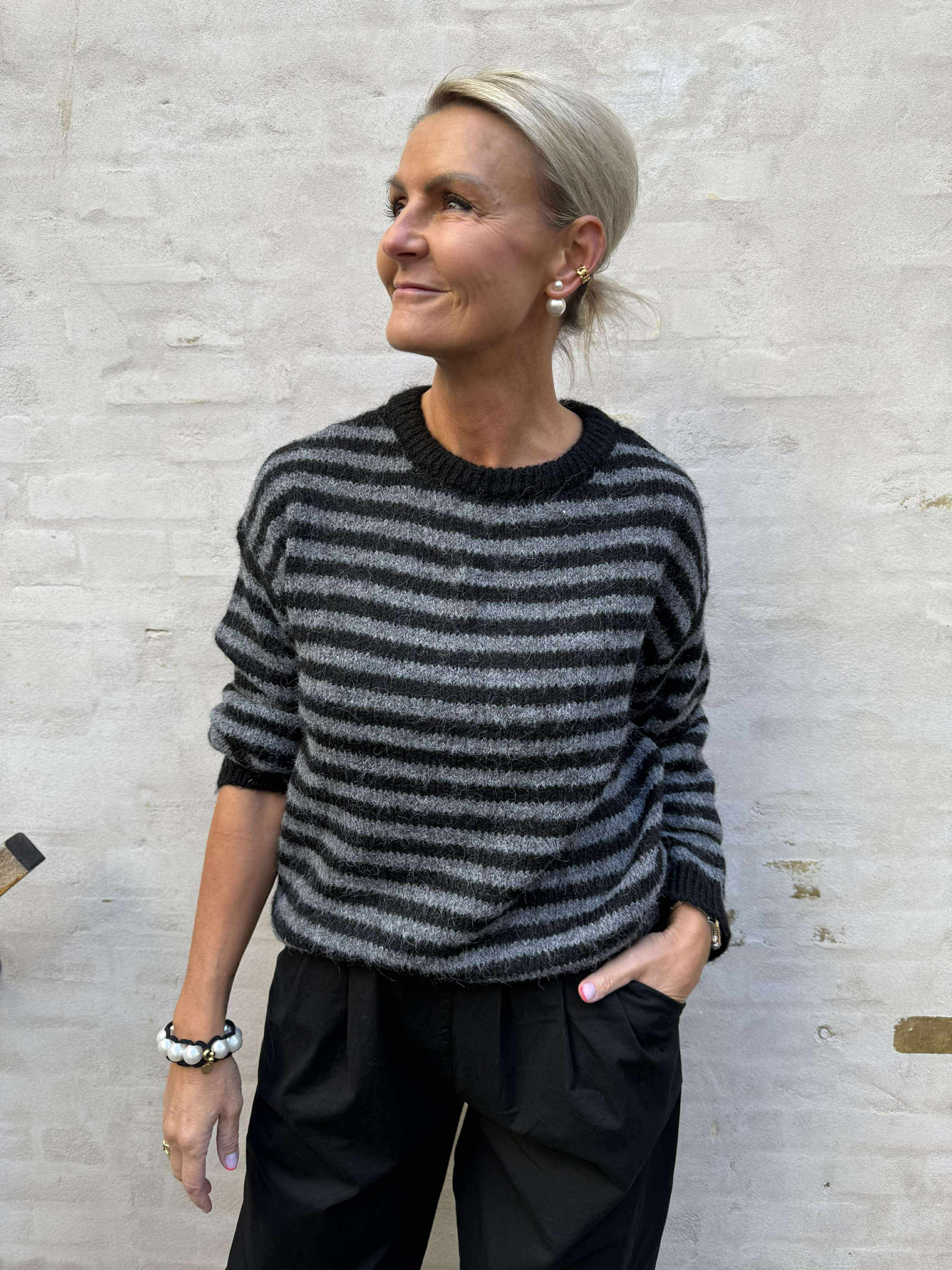 ZOEY LIFE L/S ON DROPSH PULLOVER - Black DARK GREY MELANGE