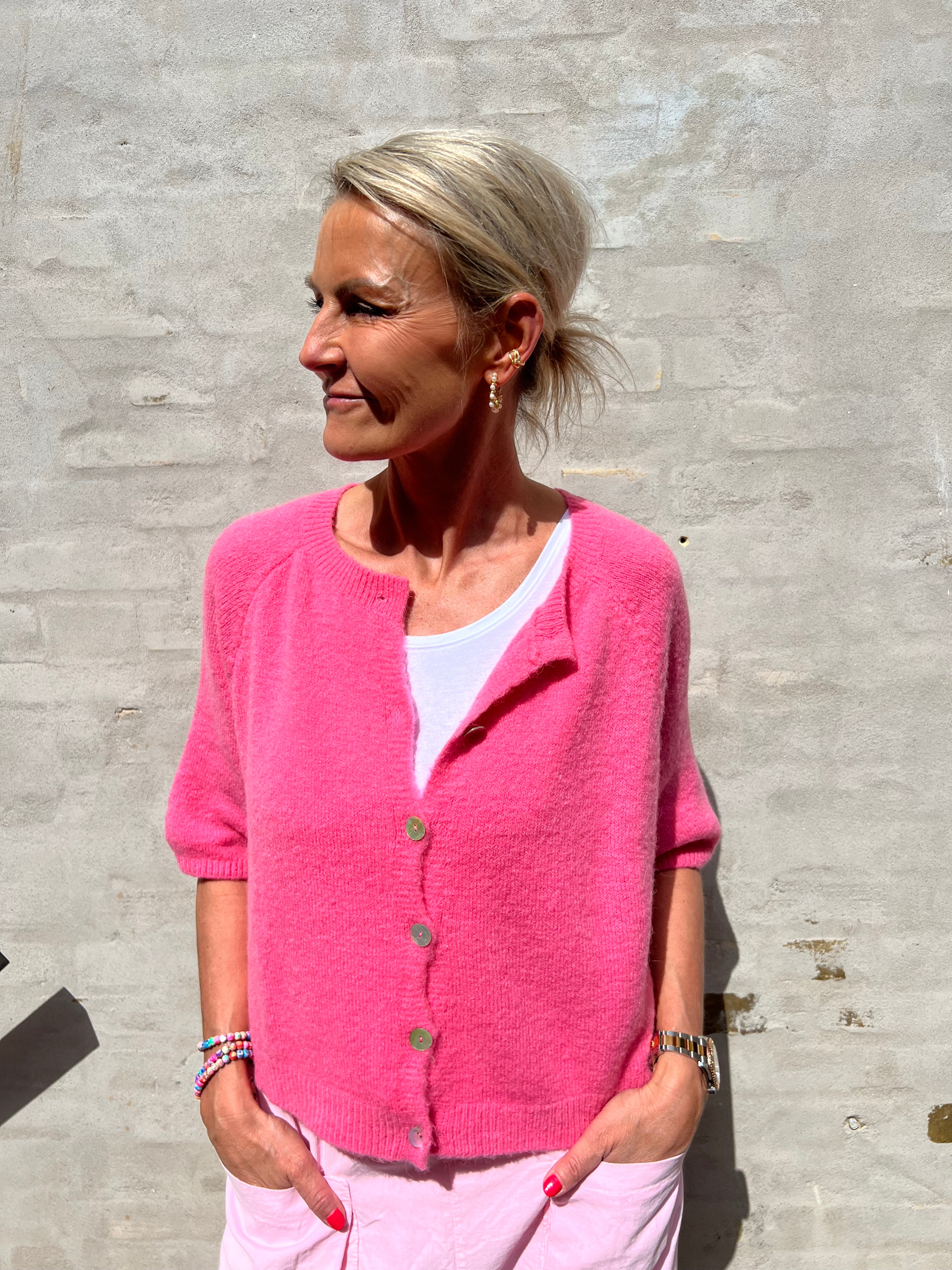 Shannie cardigan w. 3/4 sleeve raspberry