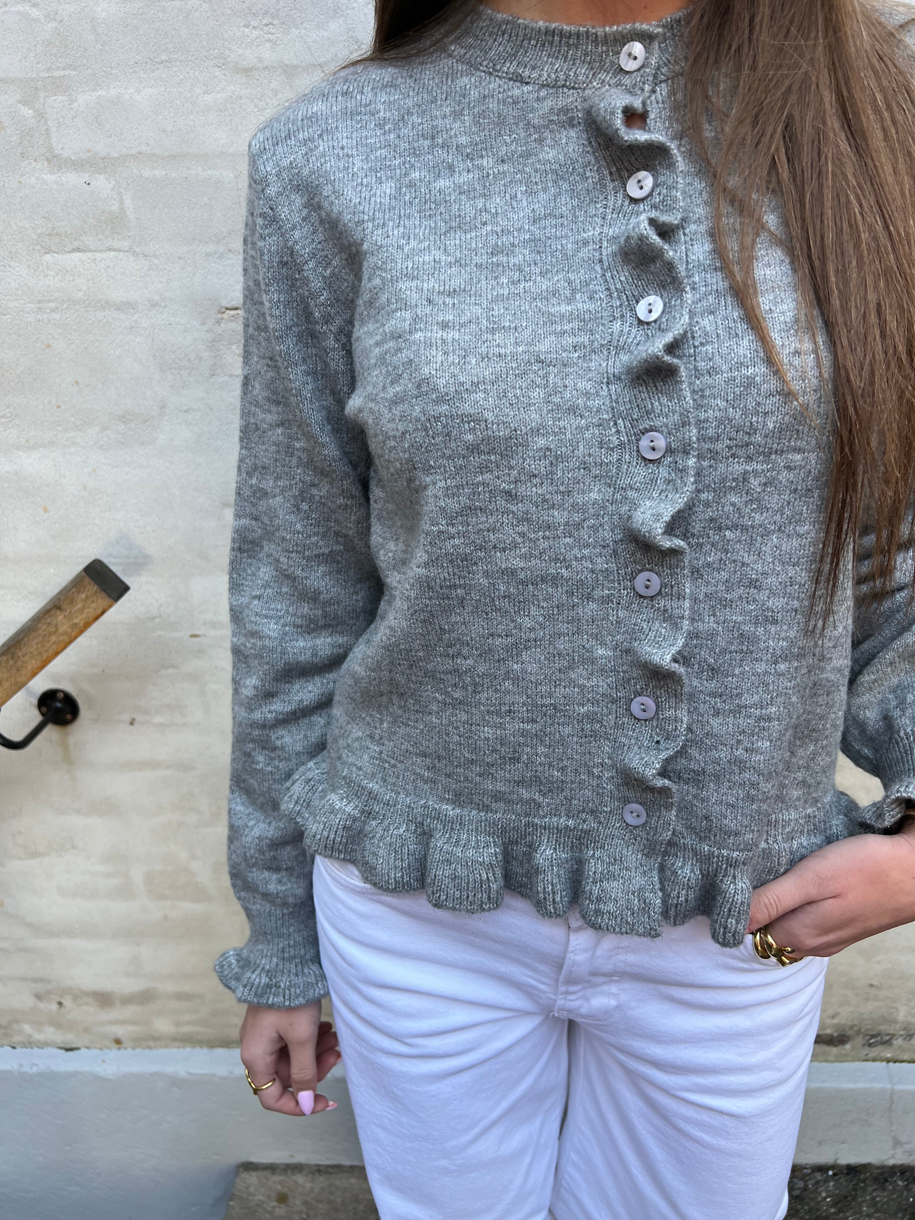 Letty on frill cardigan knit light grey melange