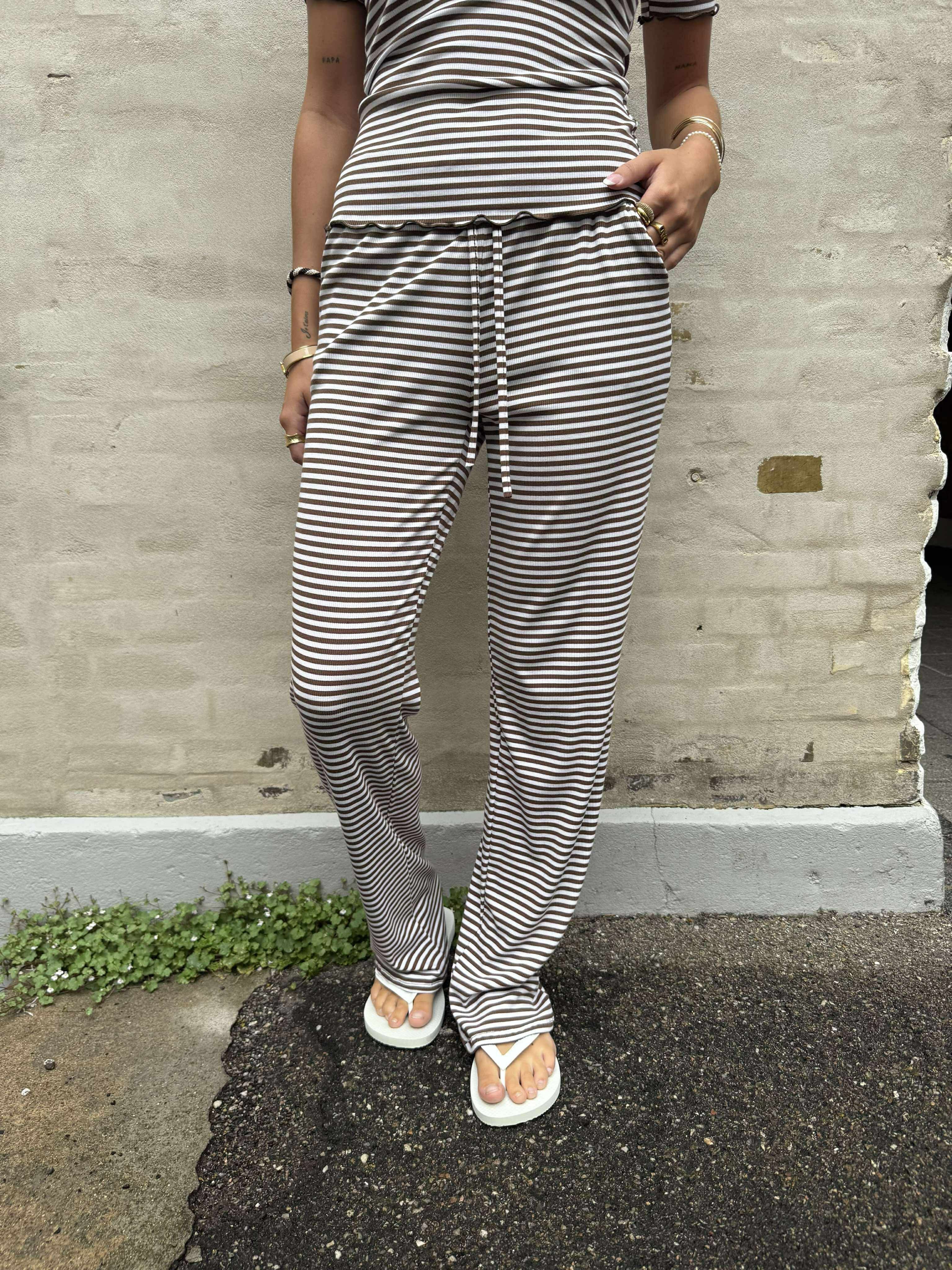Natalia Straight Pants - Brown Creme Stripe