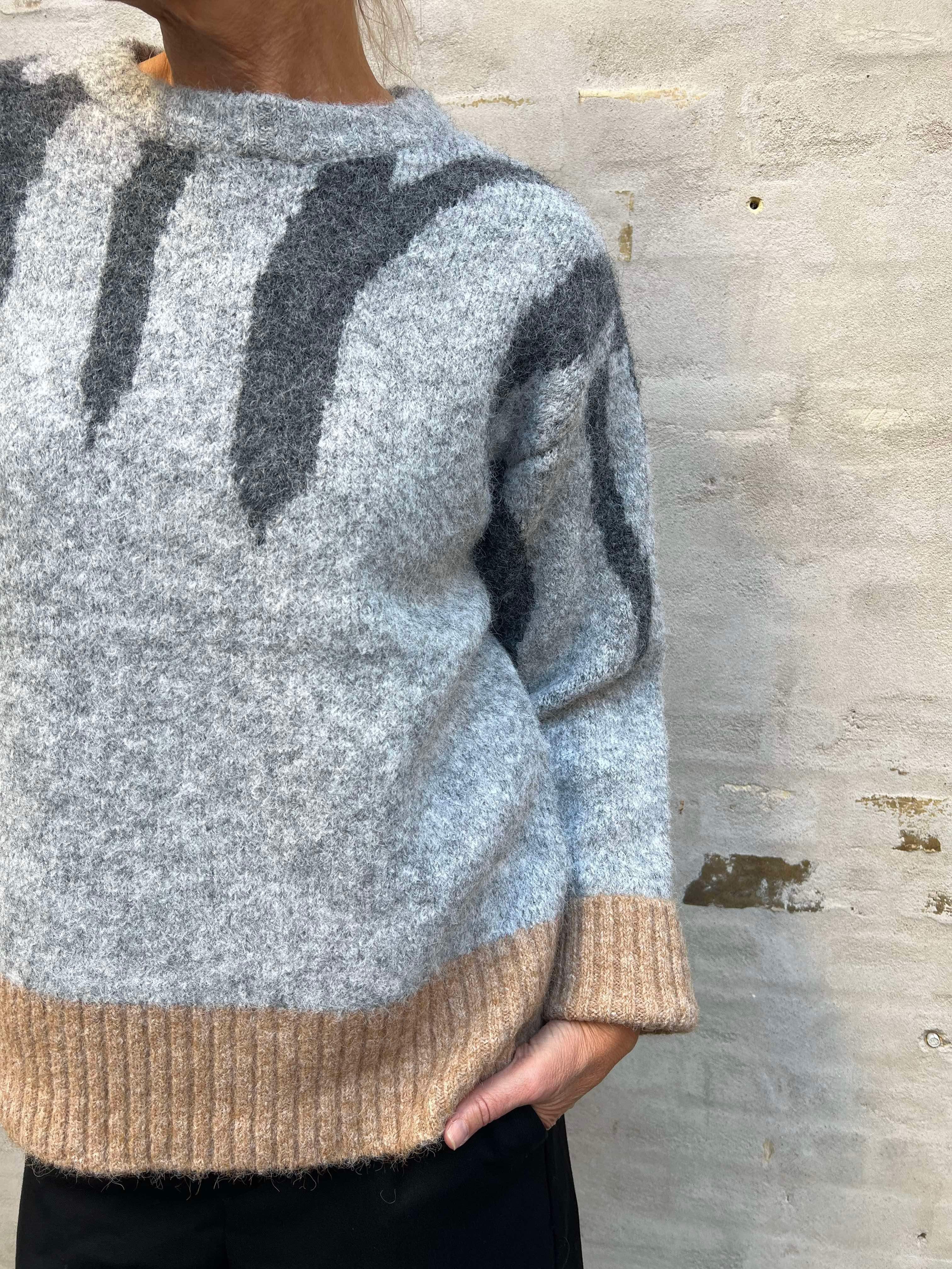 Rabu knit L/S pullover light grey melange/dark grey