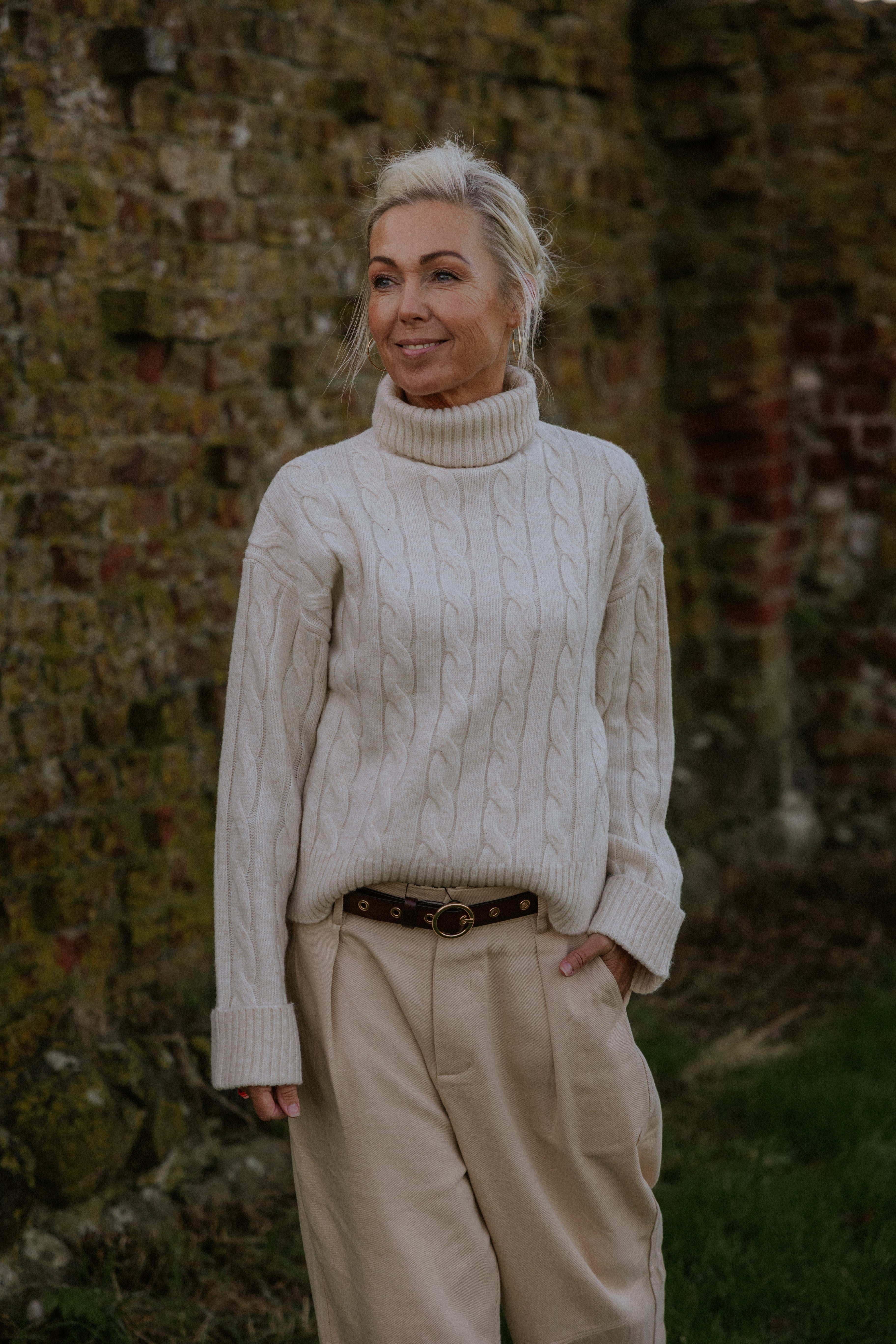 MAY HIGH ROLL NECK KNIT - Birch melange birch