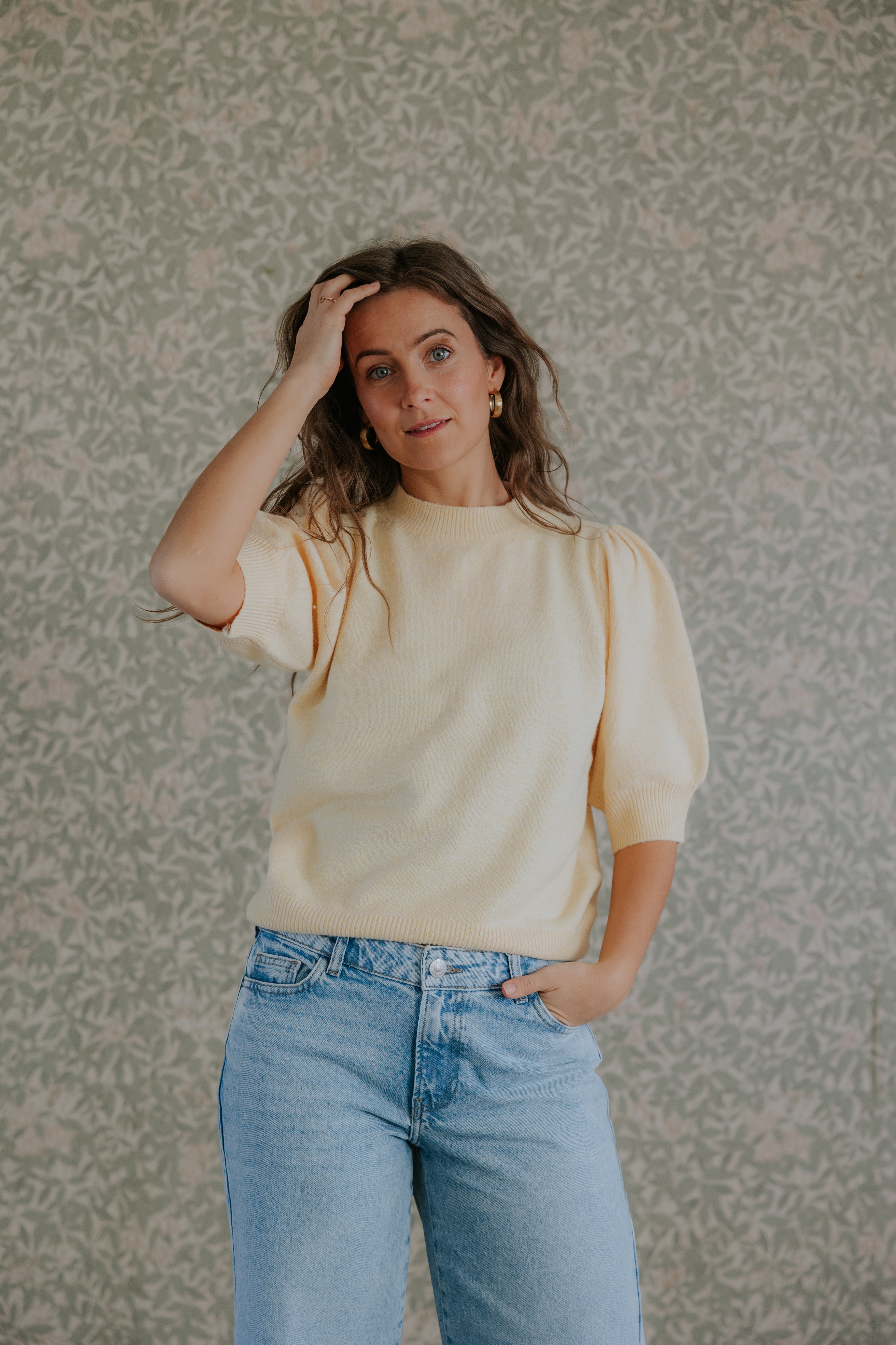 DOFFY O-HALS TRÖJA - Golden Haze WHITE MELANGE