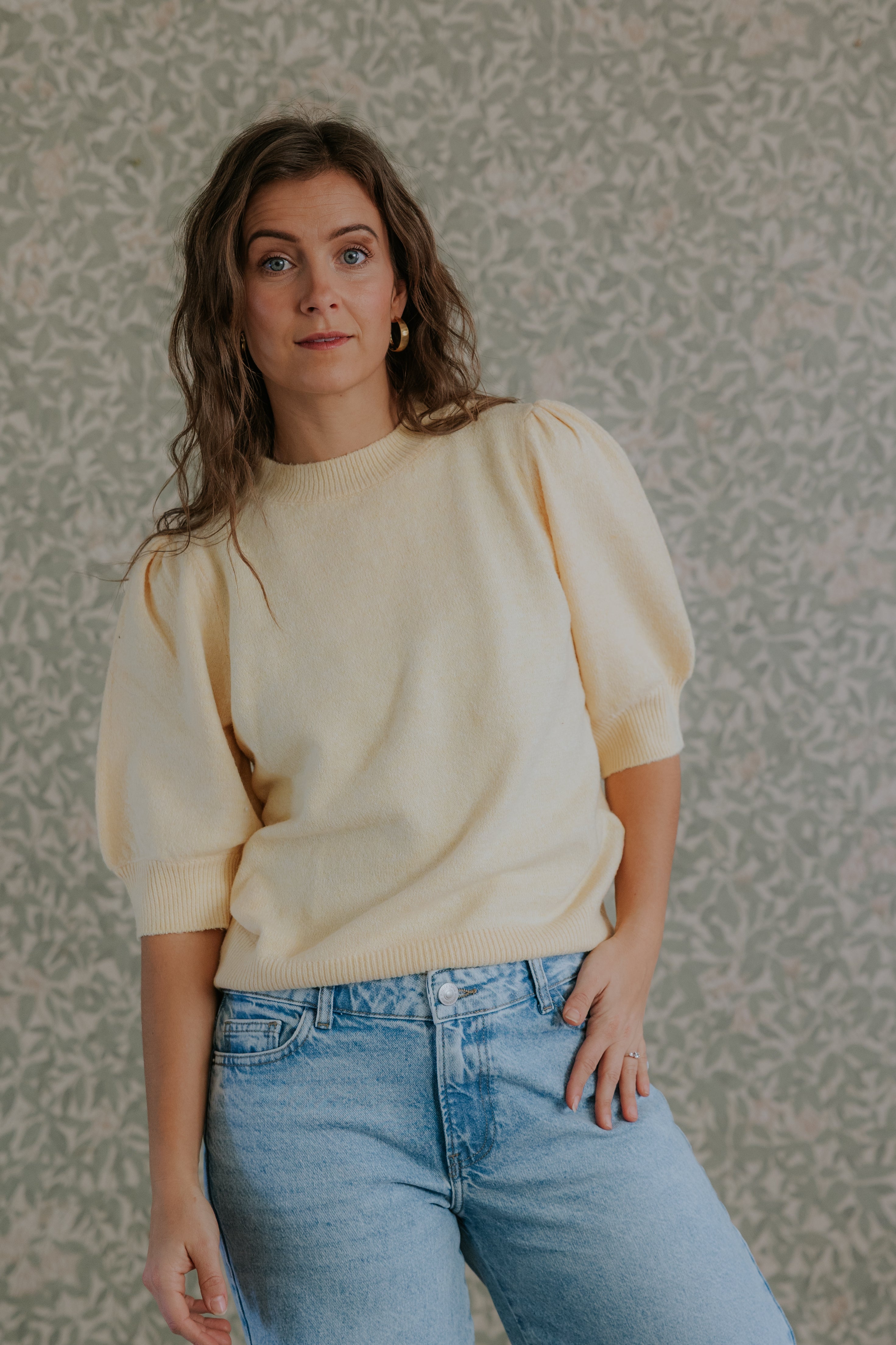 DOFFY O-HALS TRÖJA - Golden Haze WHITE MELANGE