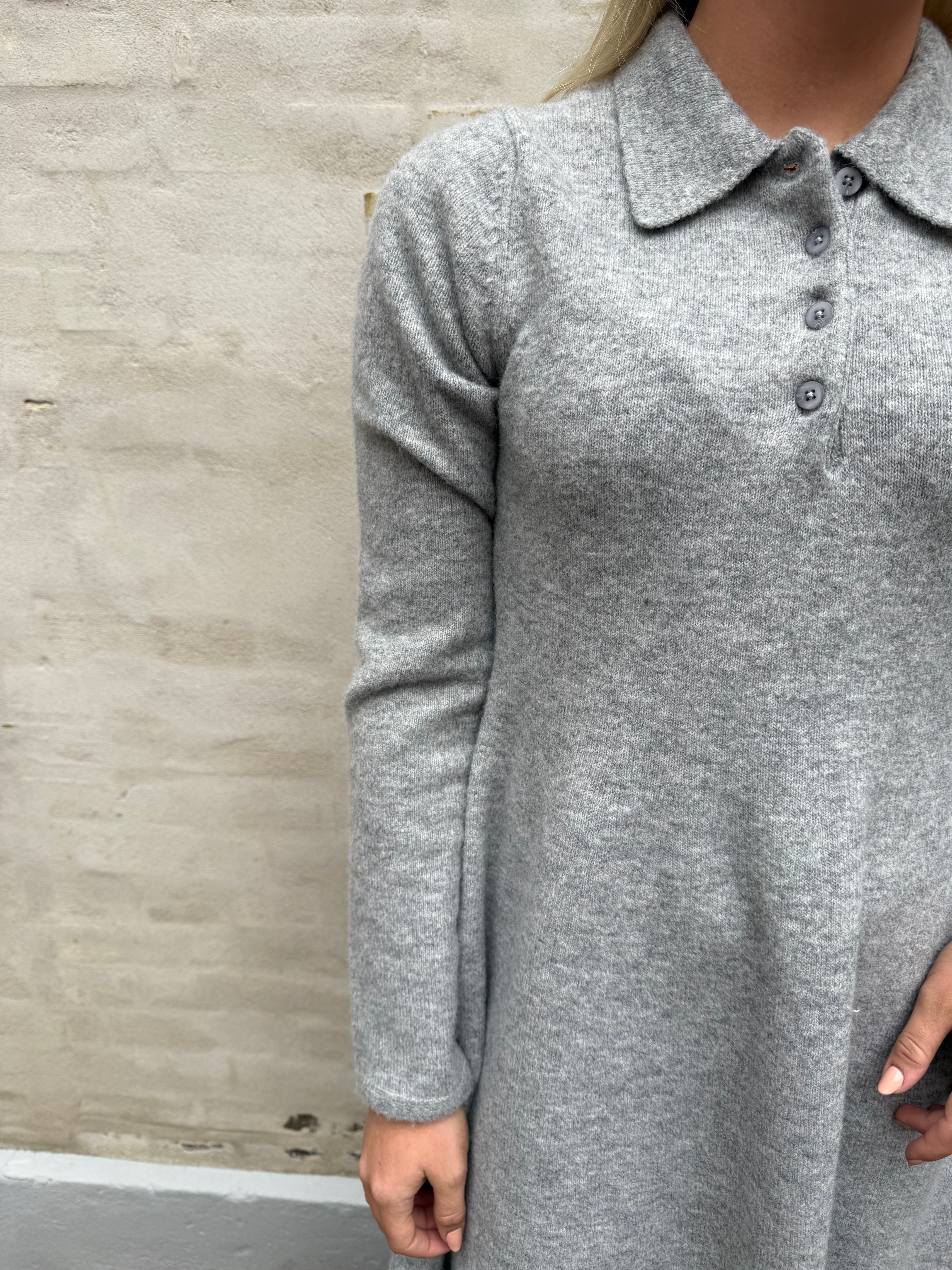 Rosemary Life L/S Collar Dress - Light Grey Melange