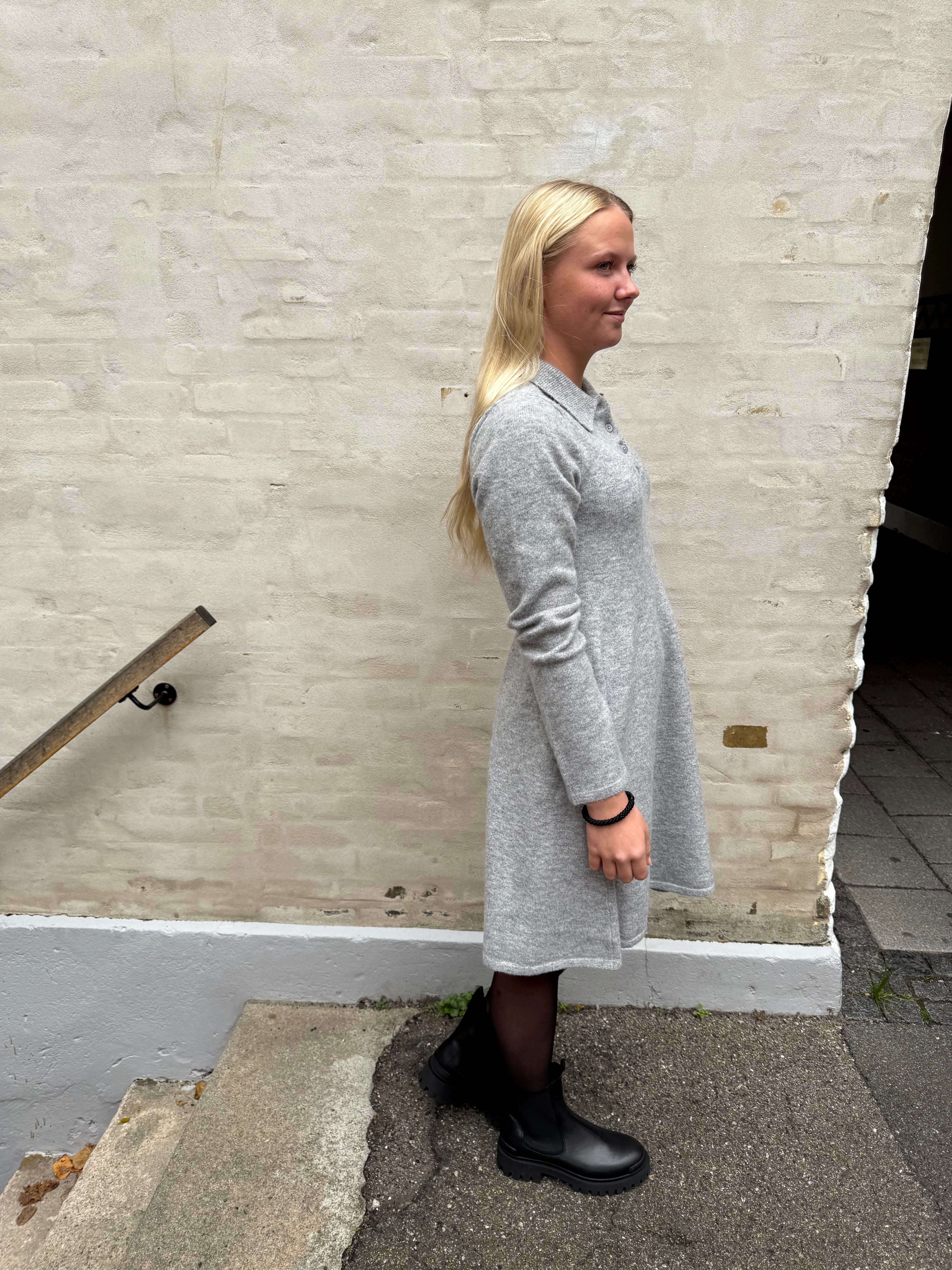 Rosemary Life L/S Collar Dress - Light Grey Melange