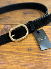 Suede Leather Belt - Black/Gold