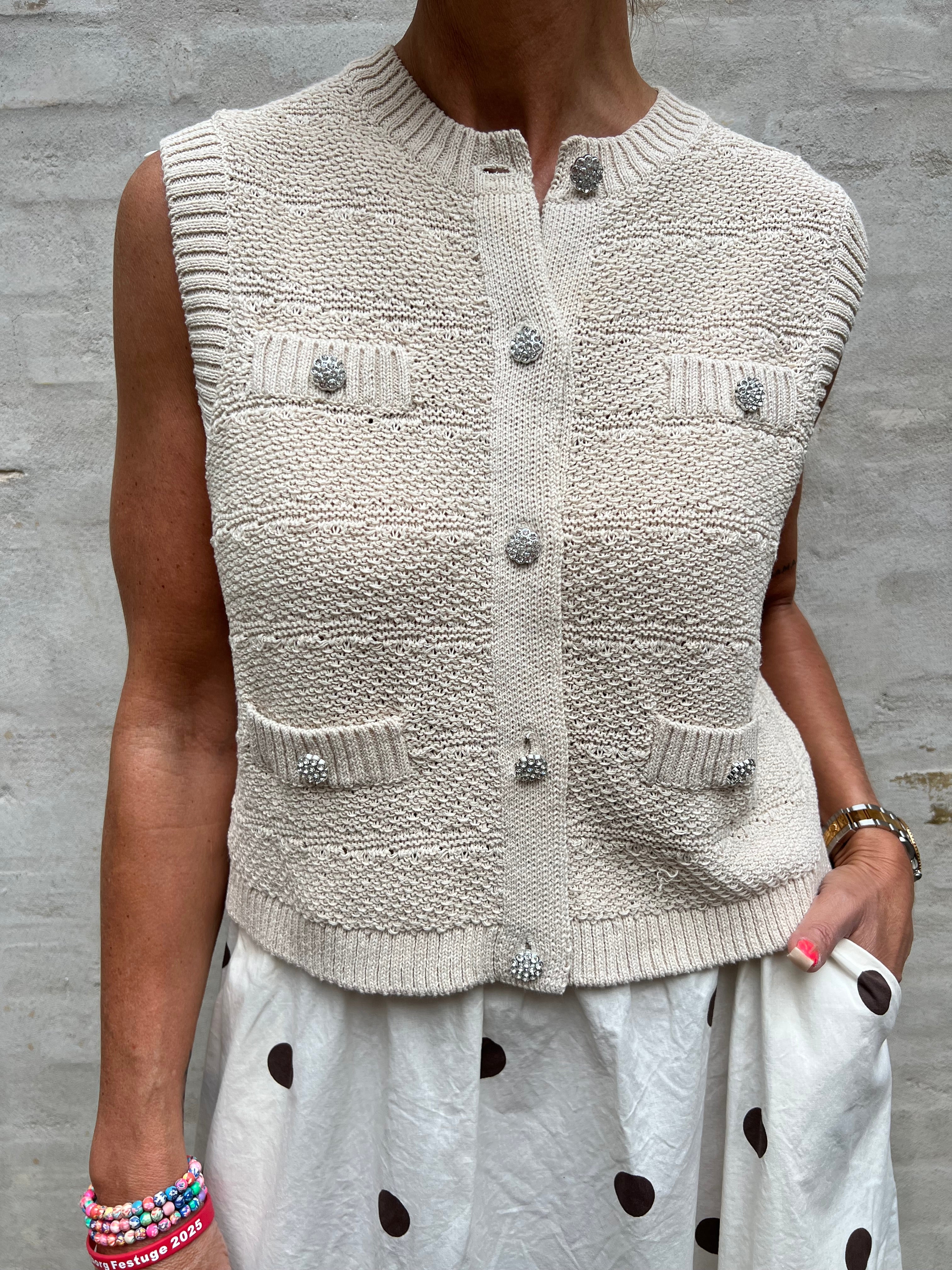 Jena SL O-neck knit vest silver lining