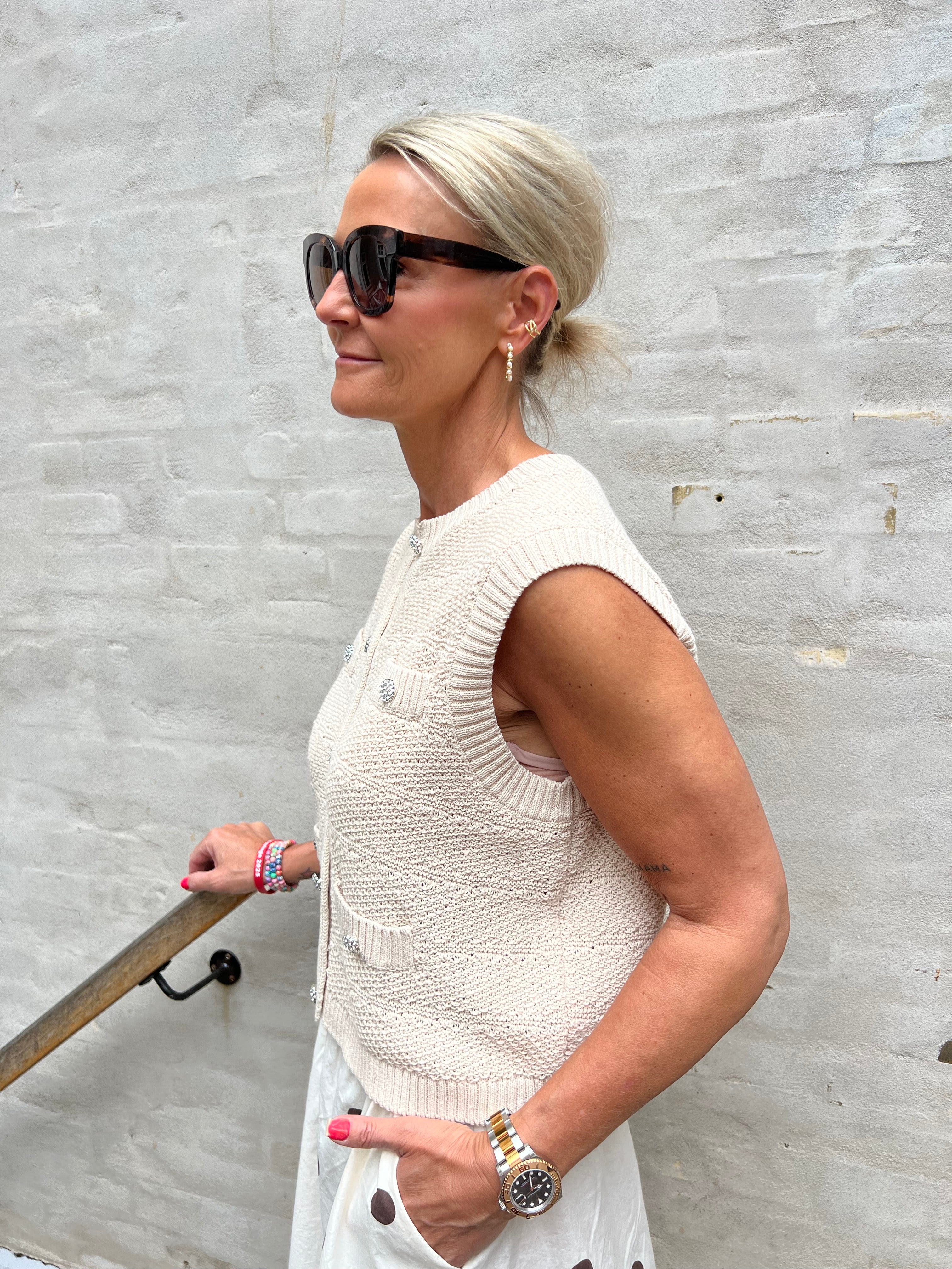 Jena SL O-neck knit vest silver lining