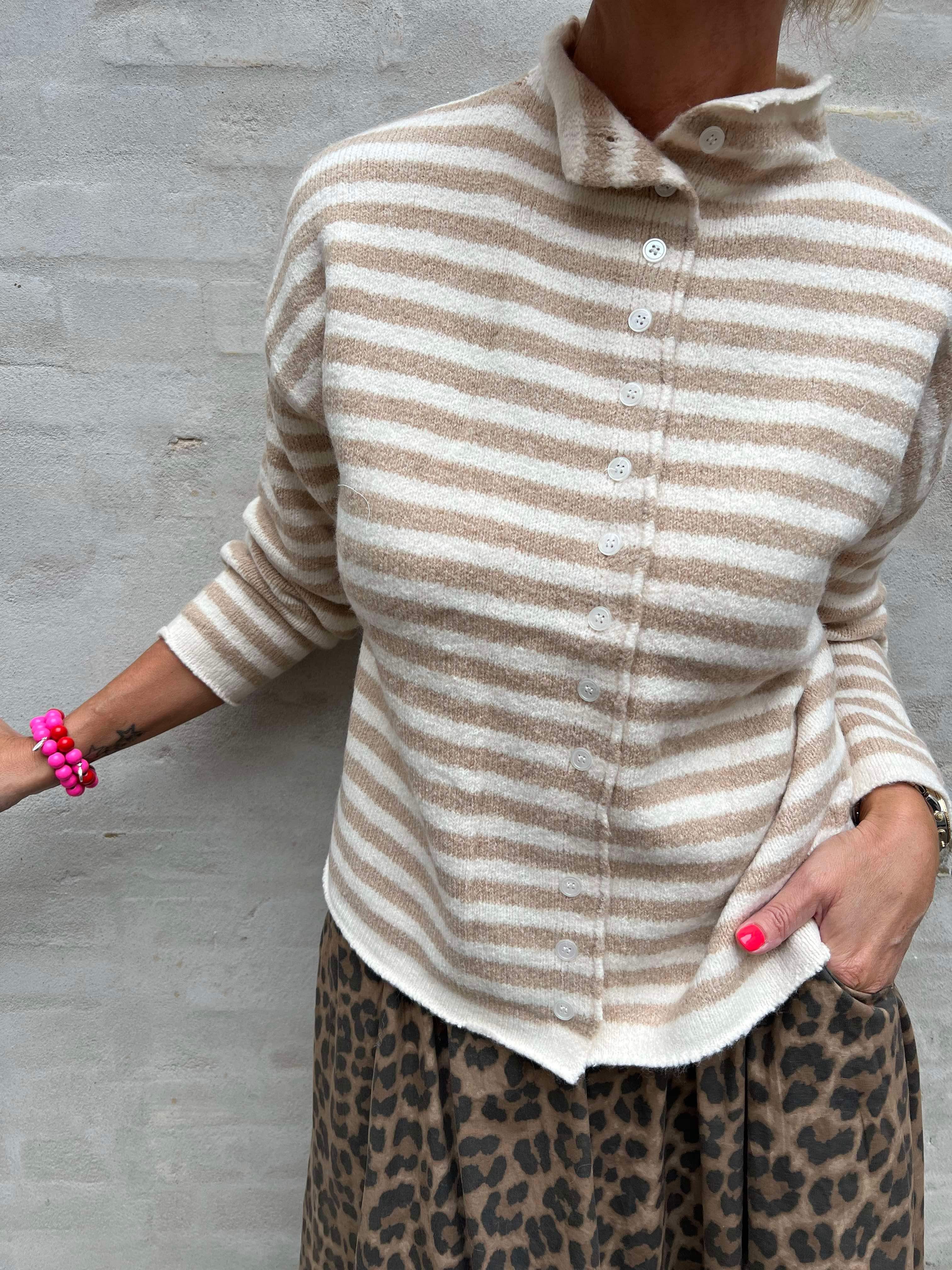 Bisou striped knit cardigan beige