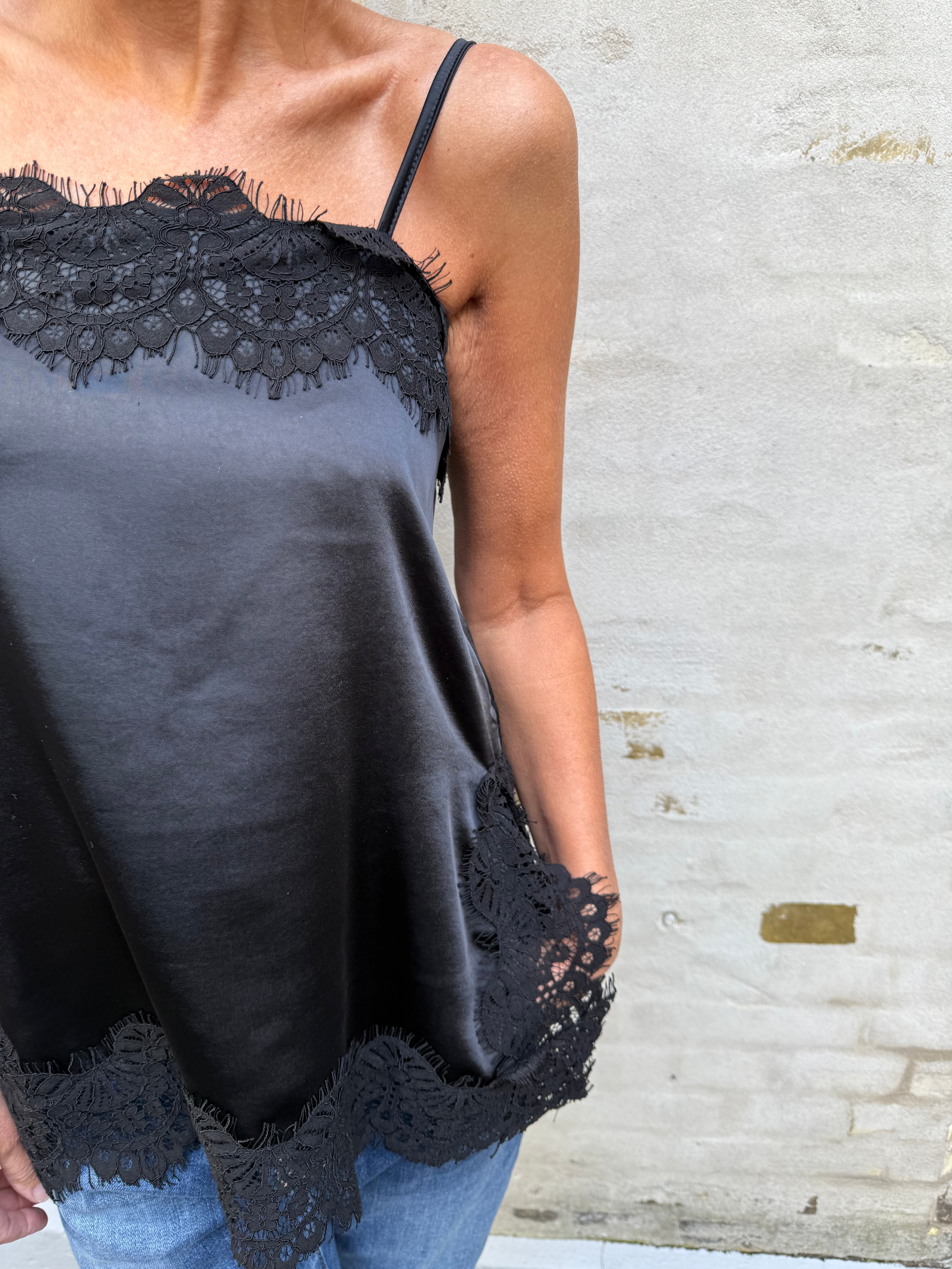 Evie Lace Strap Top - Black