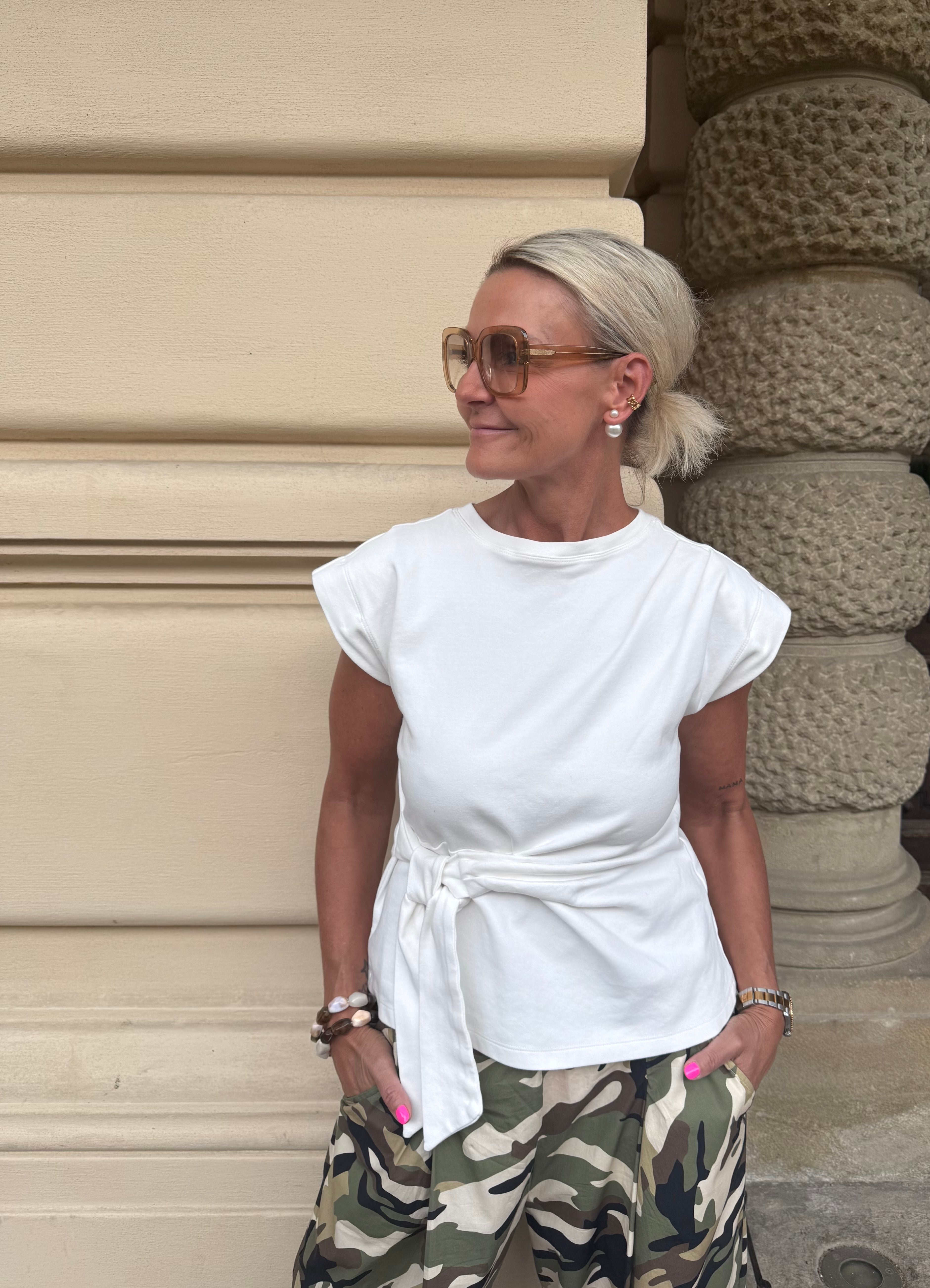 OrianeCC Pleat Tie Top - White