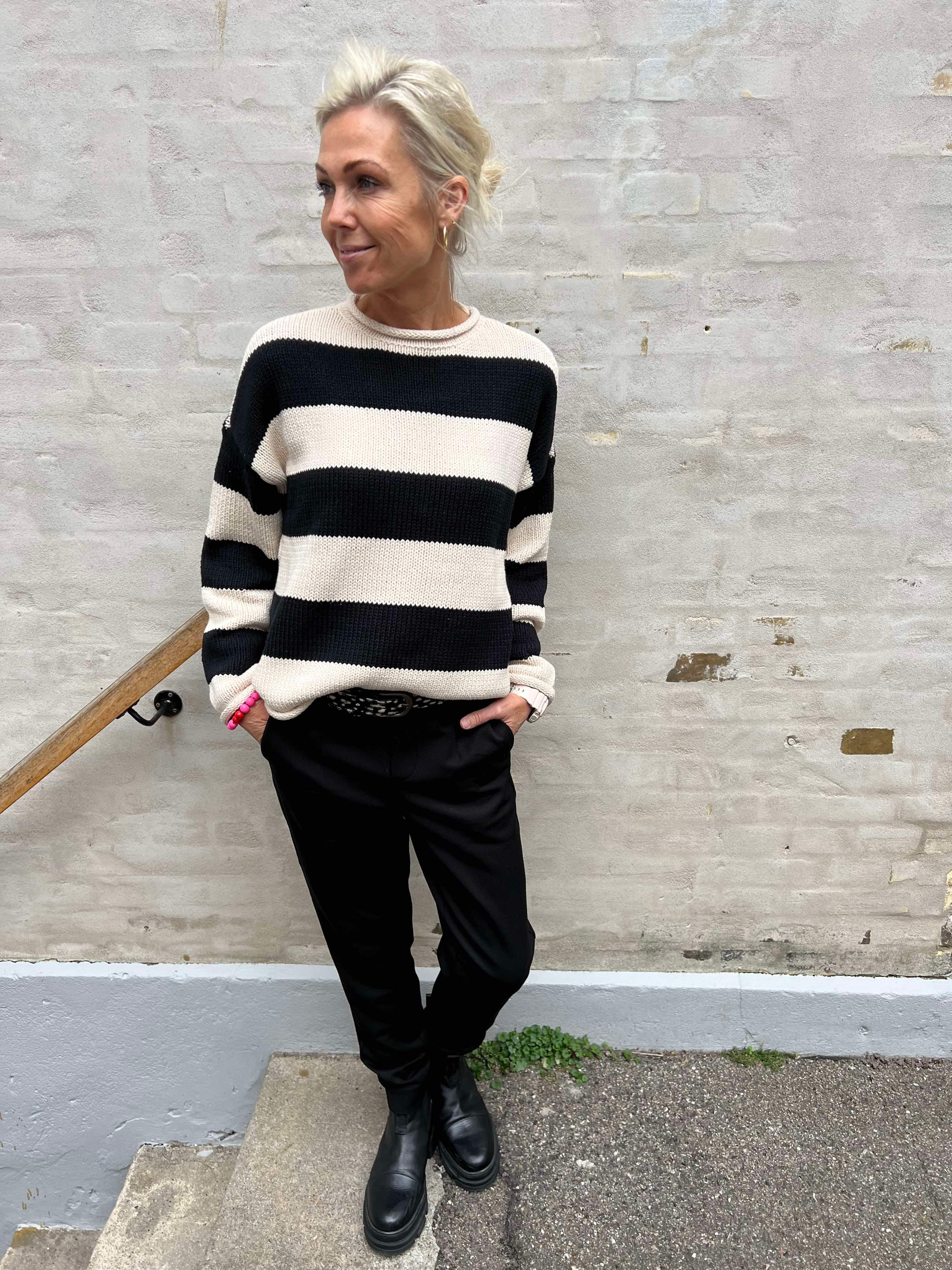 Leonora rolledge pullover birch/black stripes