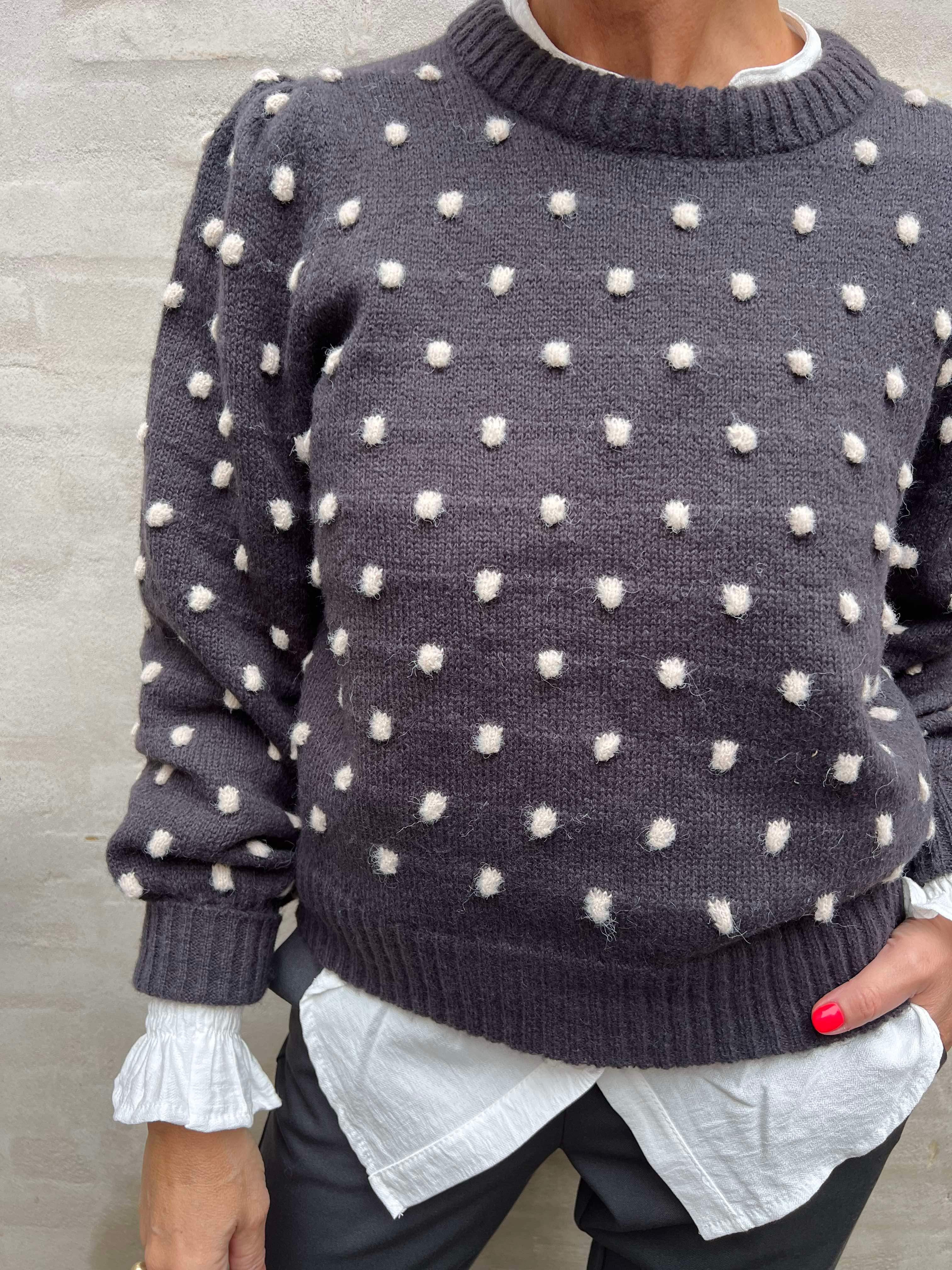 Sigrid life L/S knit dot dark grey melange