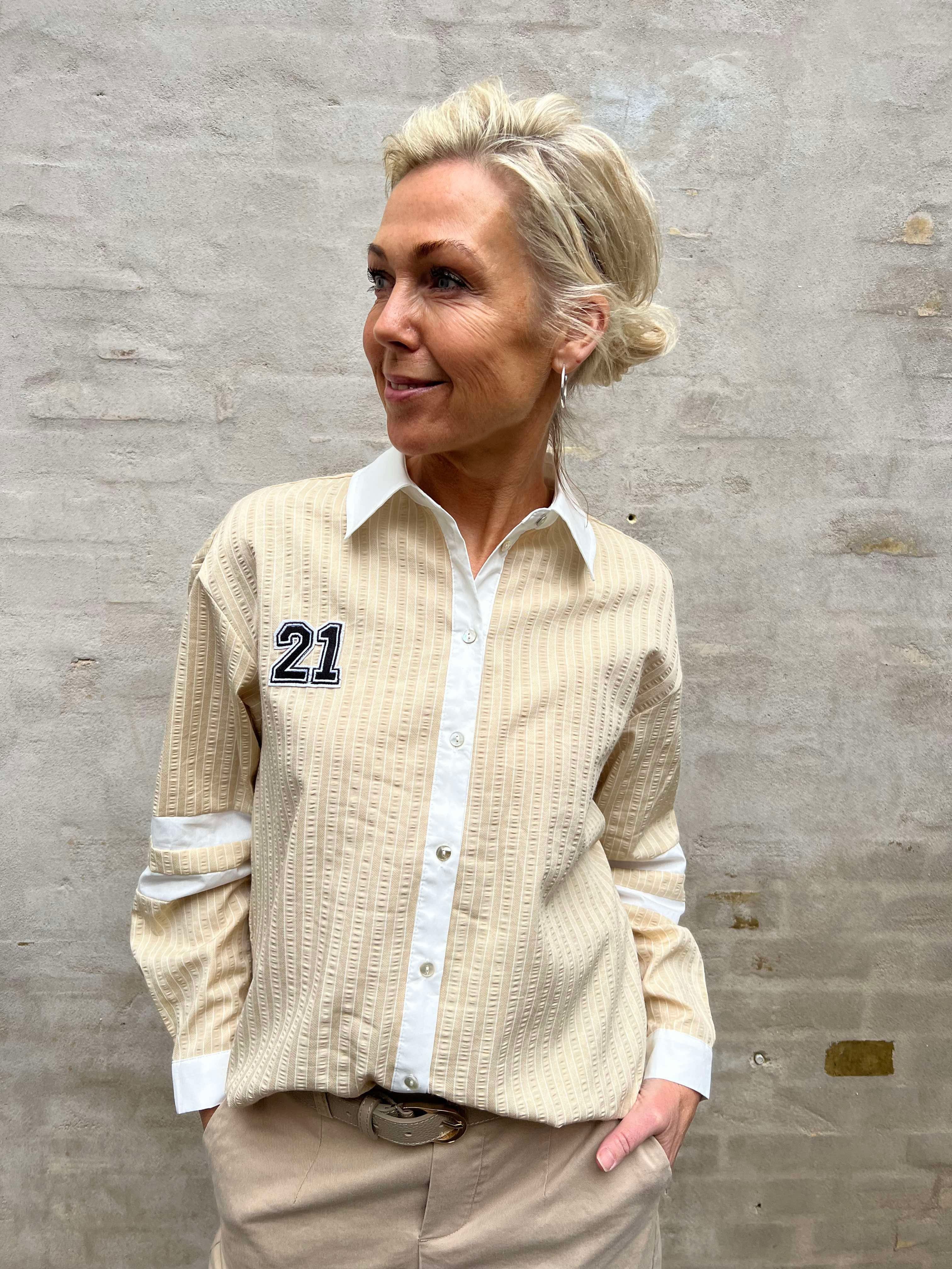 Ally 21 shirt small stripe sand/white