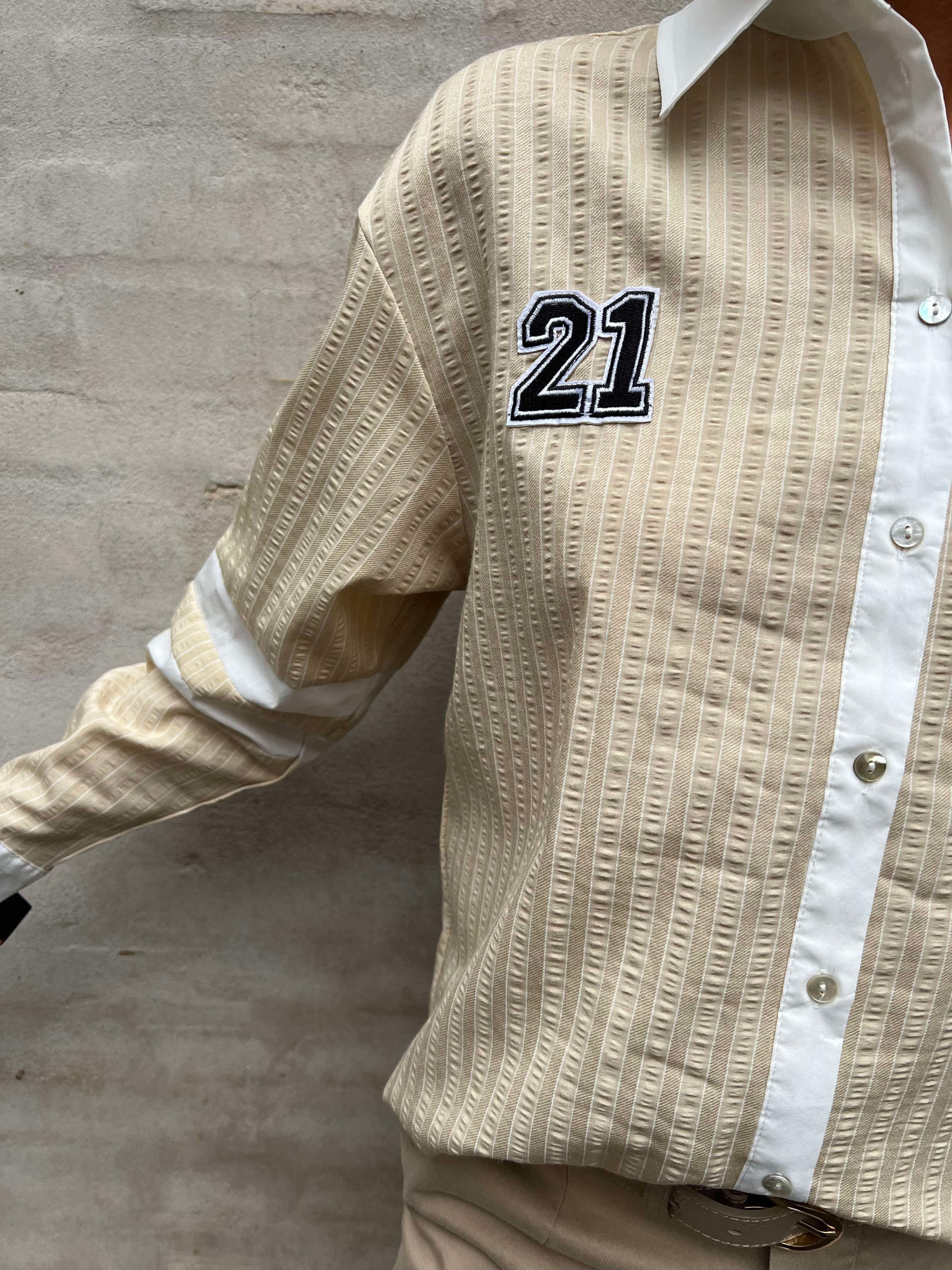 Ally 21 shirt small stripe sand/white