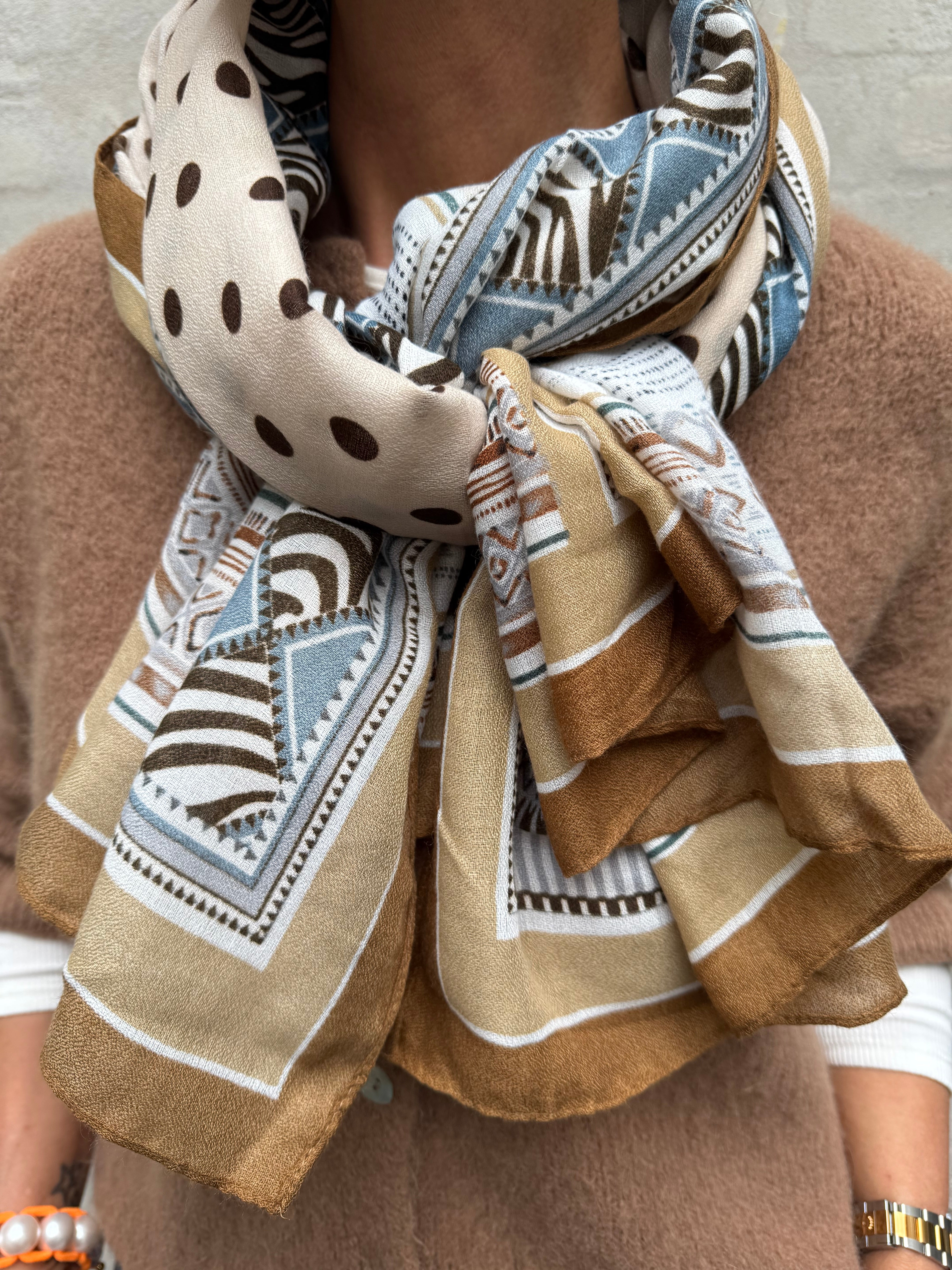 Printed Scarf - Brown