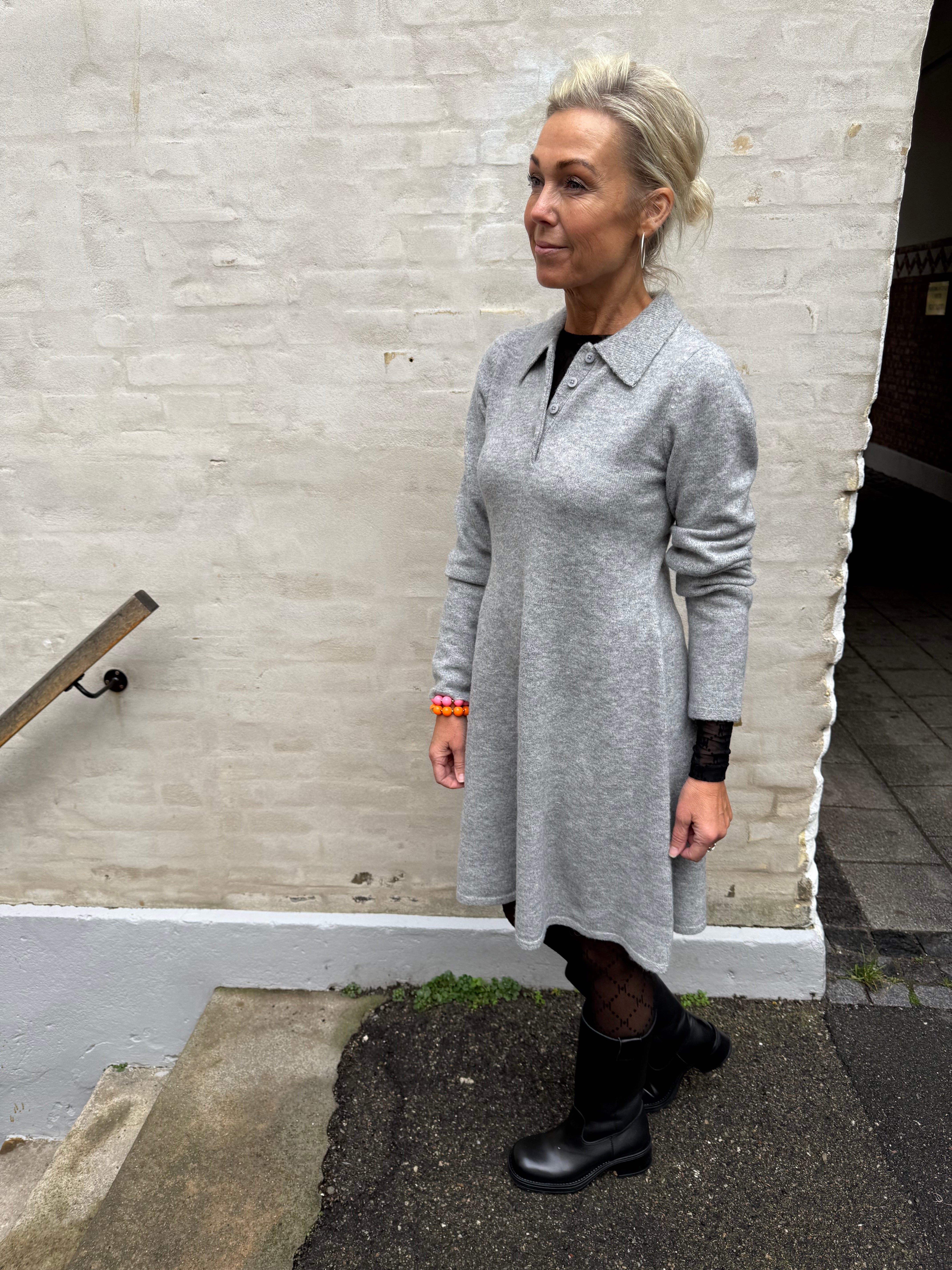 Rosemary Life L/S Collar Dress - Light Grey Melange