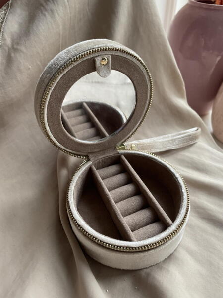 Jewelry Round Box w. mirror - Beige