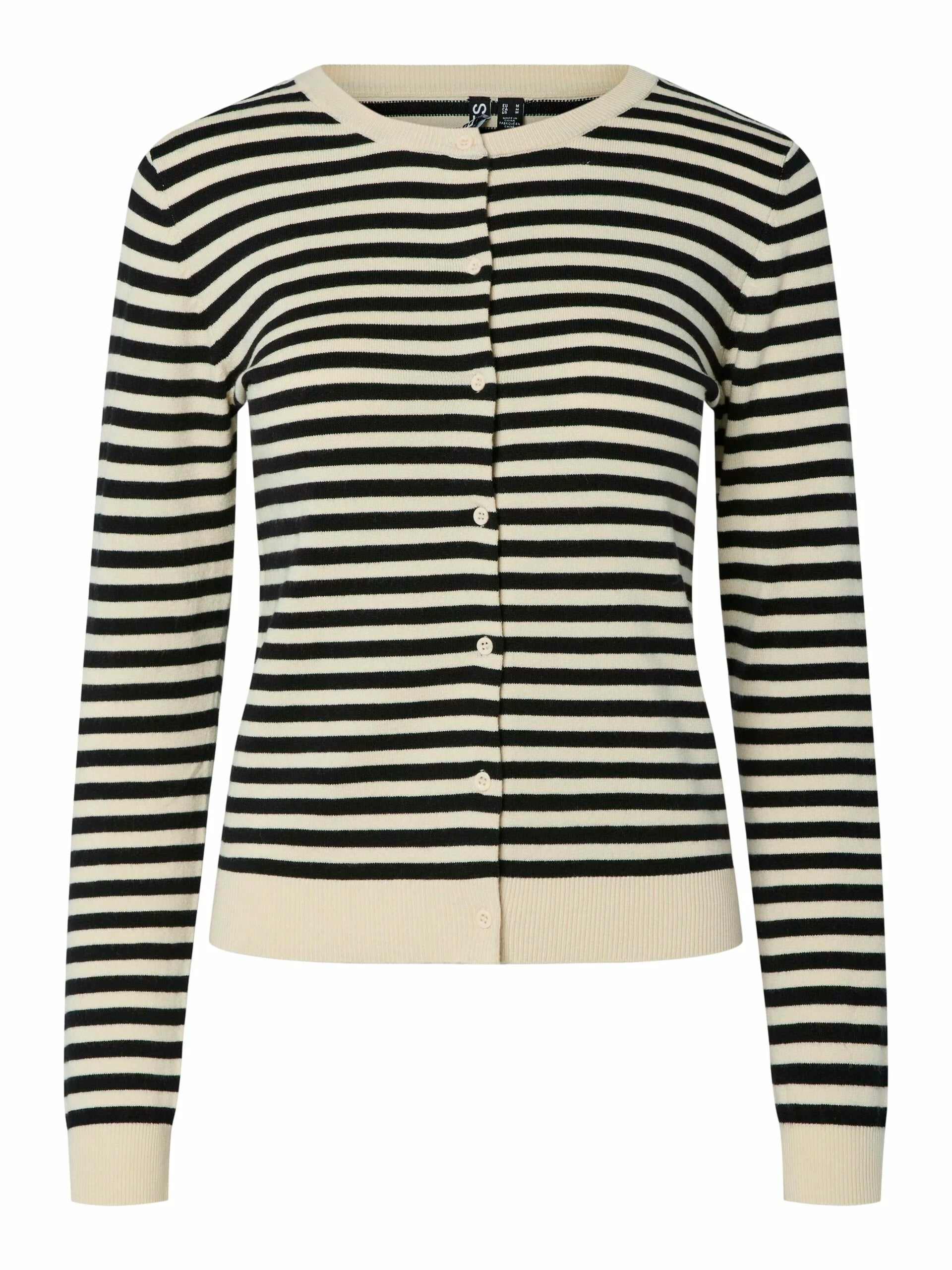 NORA O-NECK KNIT CARDIGAN - Birch/Black
