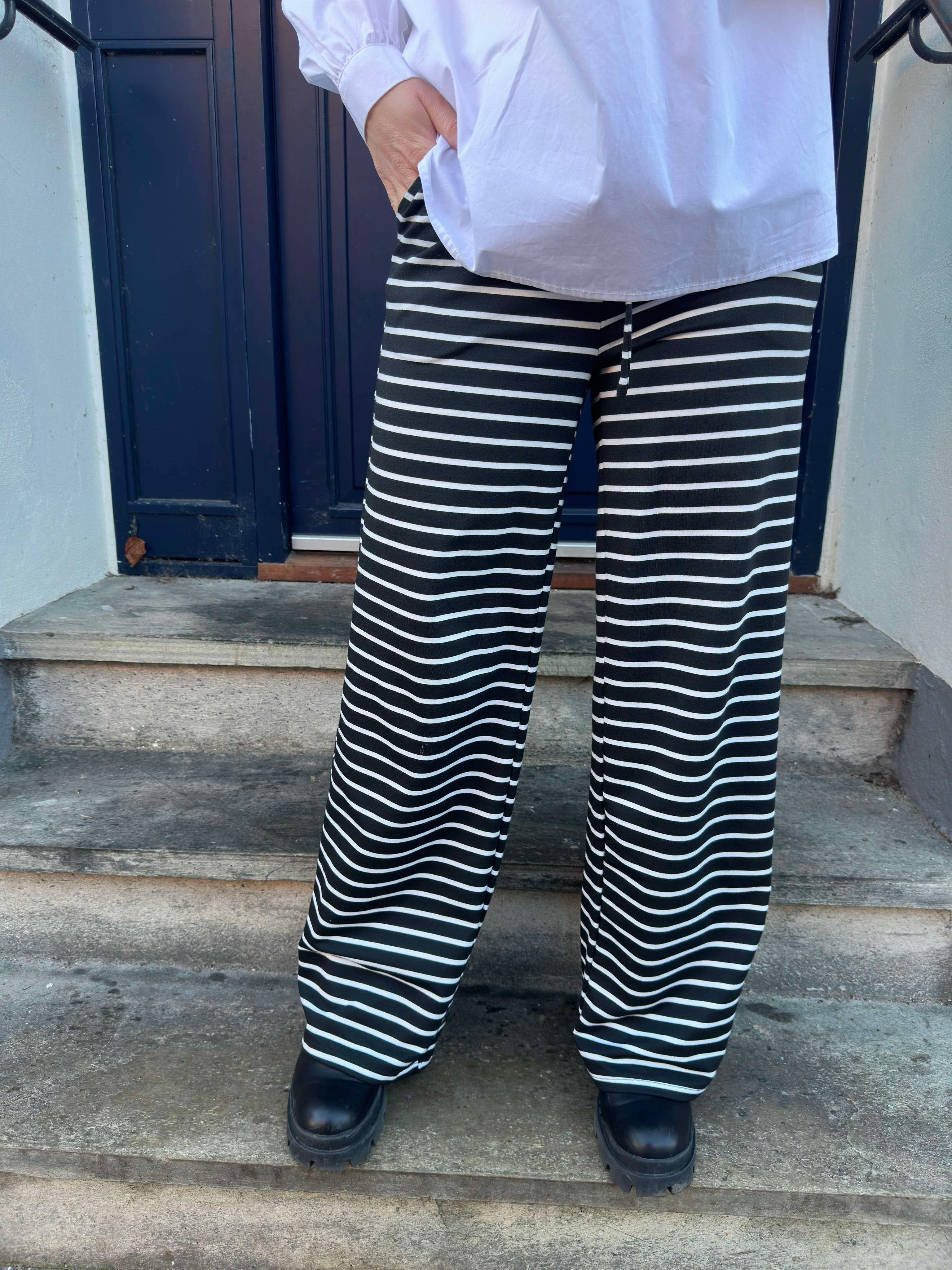 Alma wide pant black/white stripes