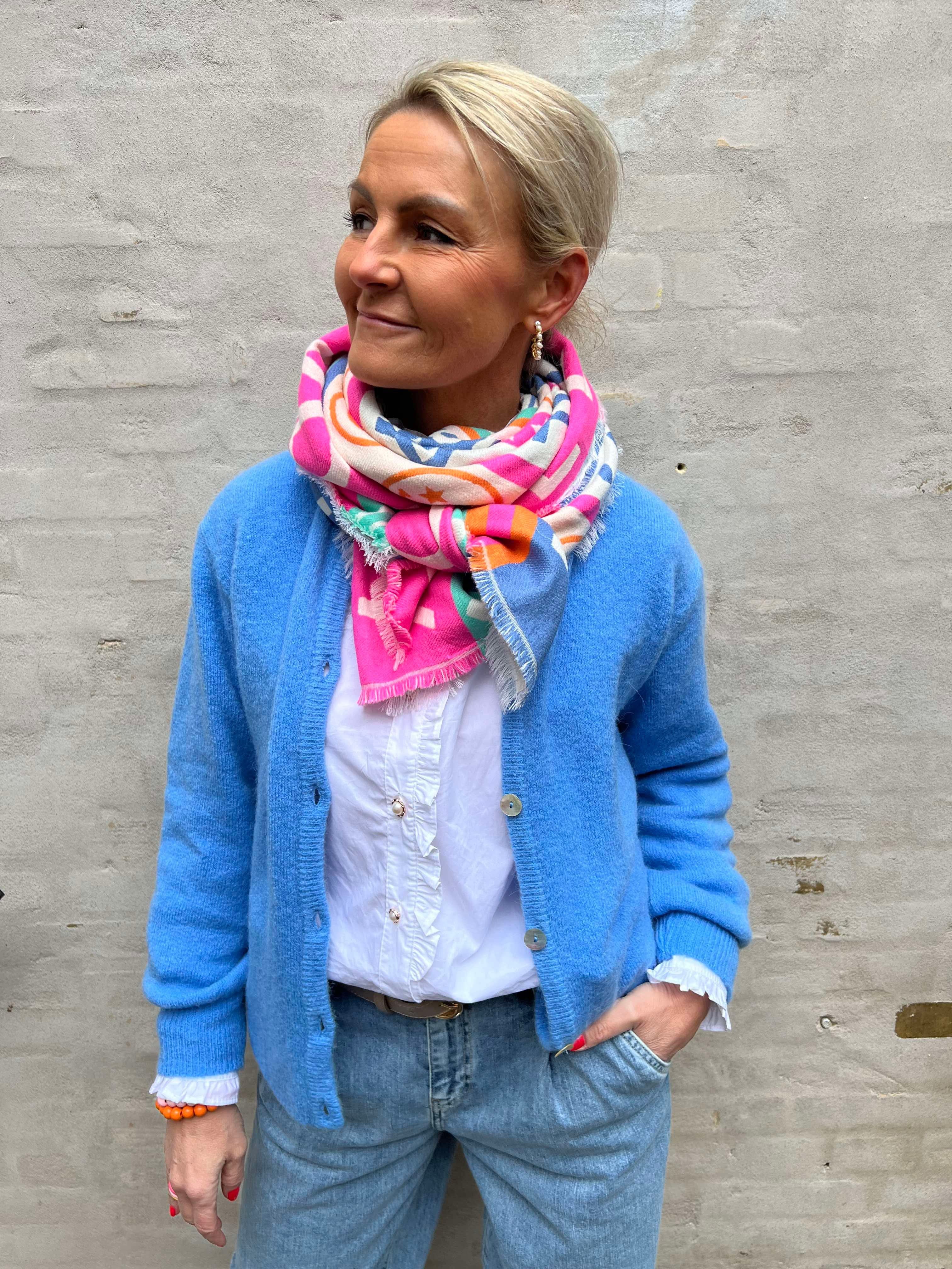 Smiley Square scarf blue