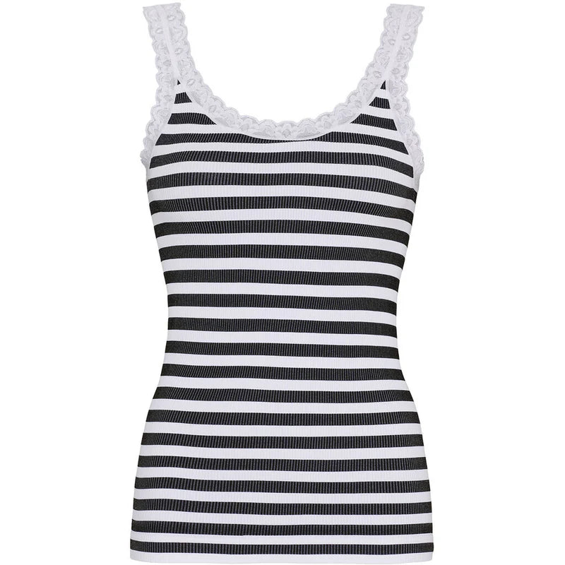 Isa stripe dark rib top nero-bianco