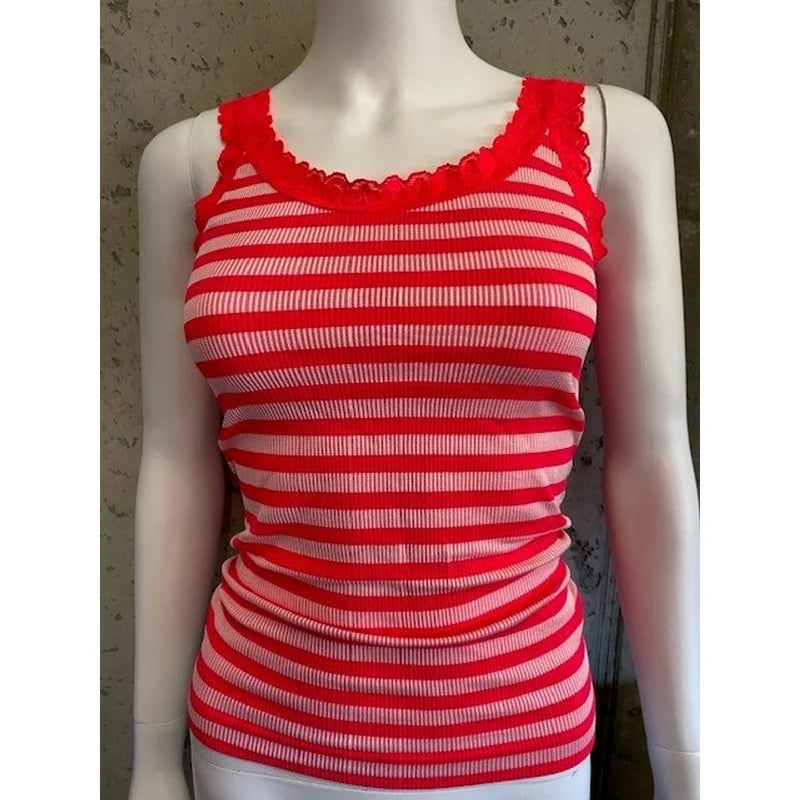 Isa stripe rib top scarlatto-bianco
