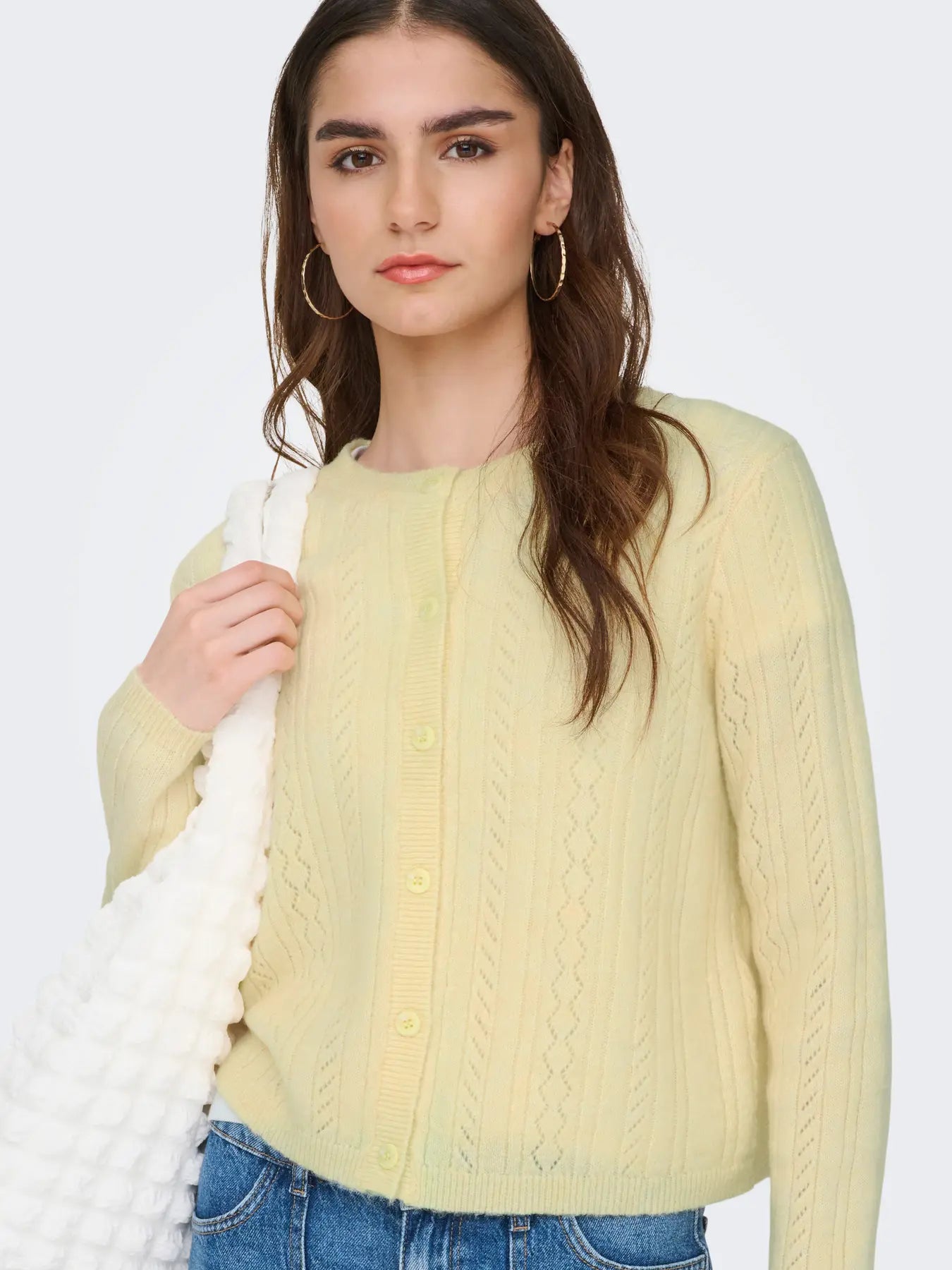 APRIL LIFE LS O-NECK CARDIGAN - Pastel Yellow_MELANGE
