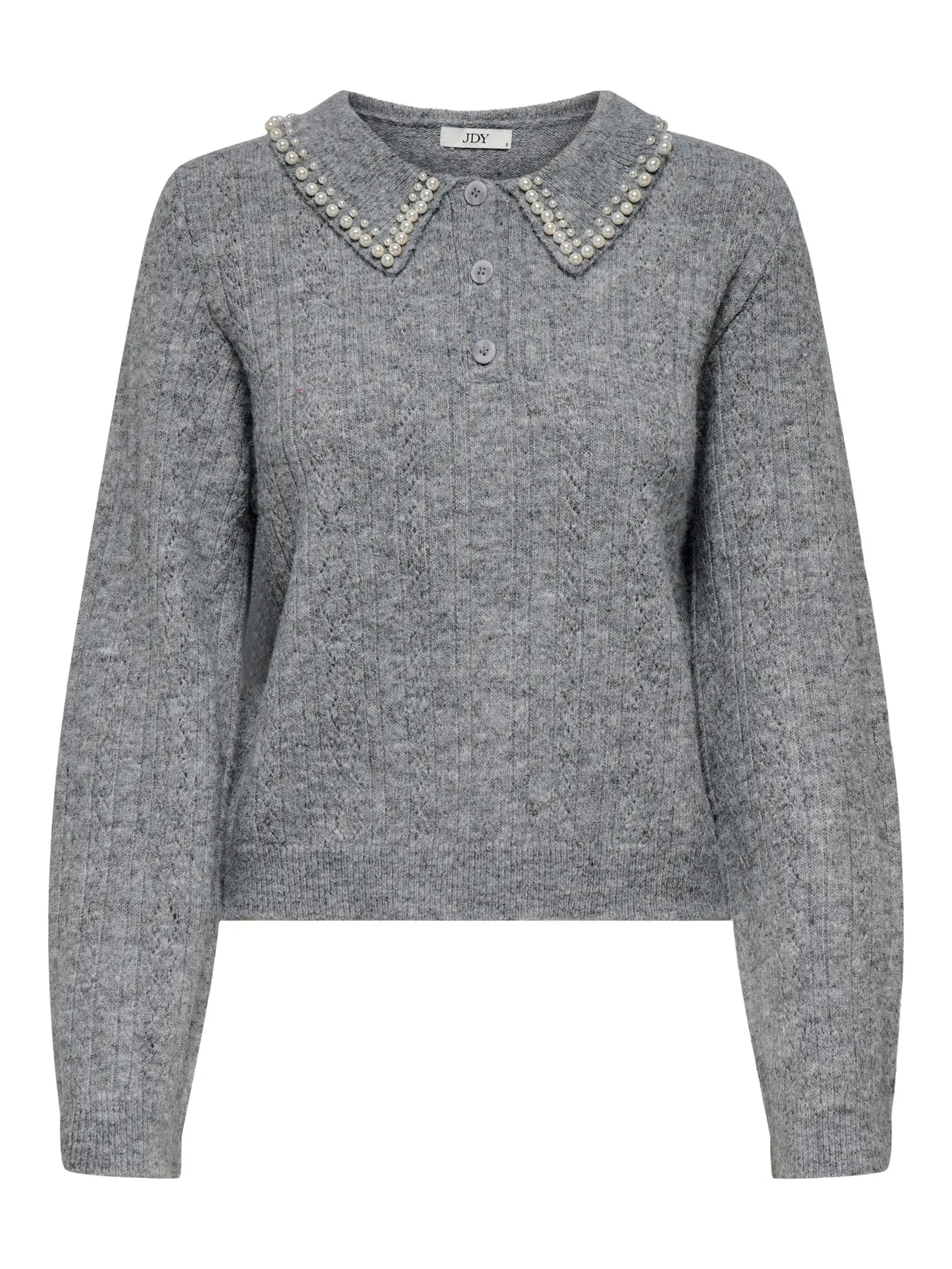 APRIL LIFE PEARL COLLAR PULL - Medium Grey Melange WHITE PEARLS