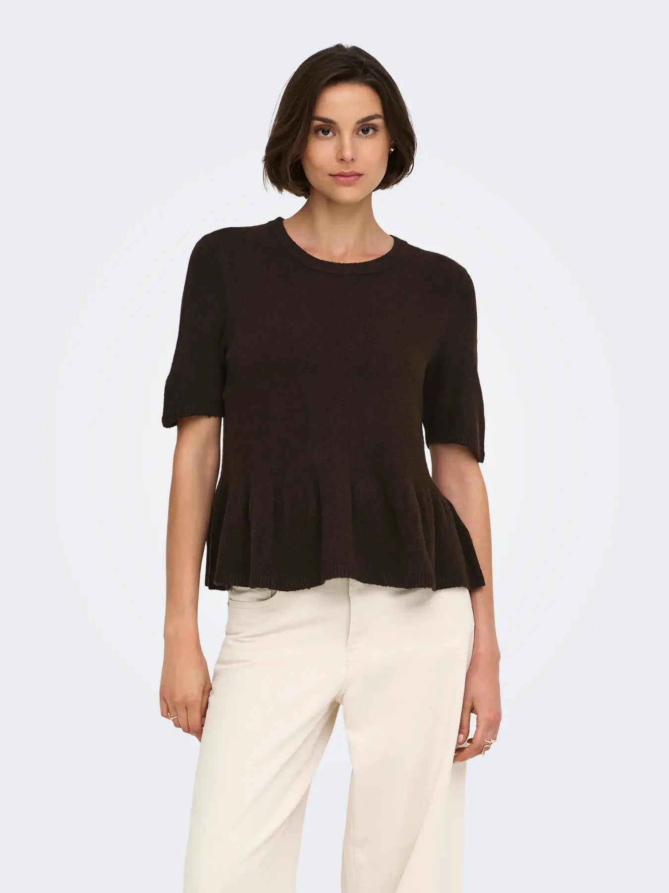 BRILLIANT LIFE S/S ON PEPLUM PULL - Coffee Bean/MELANGE