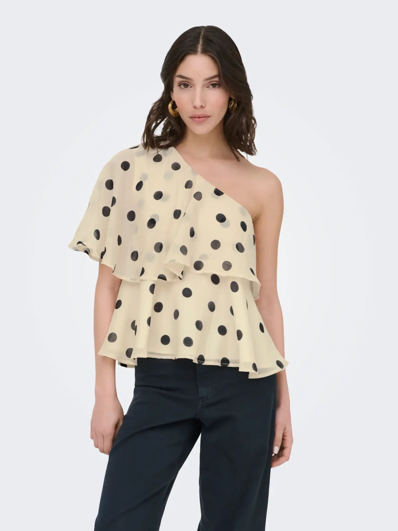 FAY LIFE ONE-SHOULDER TOP - Pristine BLACK DOT