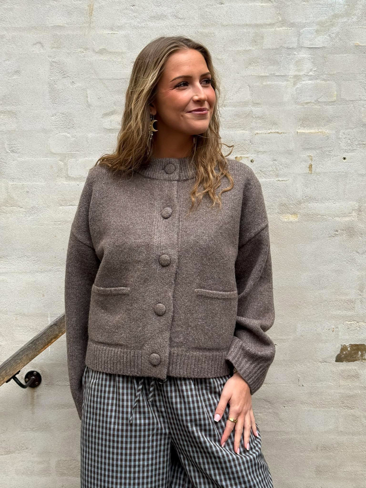 KIMIE LIFE L/S ON JACKET CARDIGAN - Mulch MELANGE