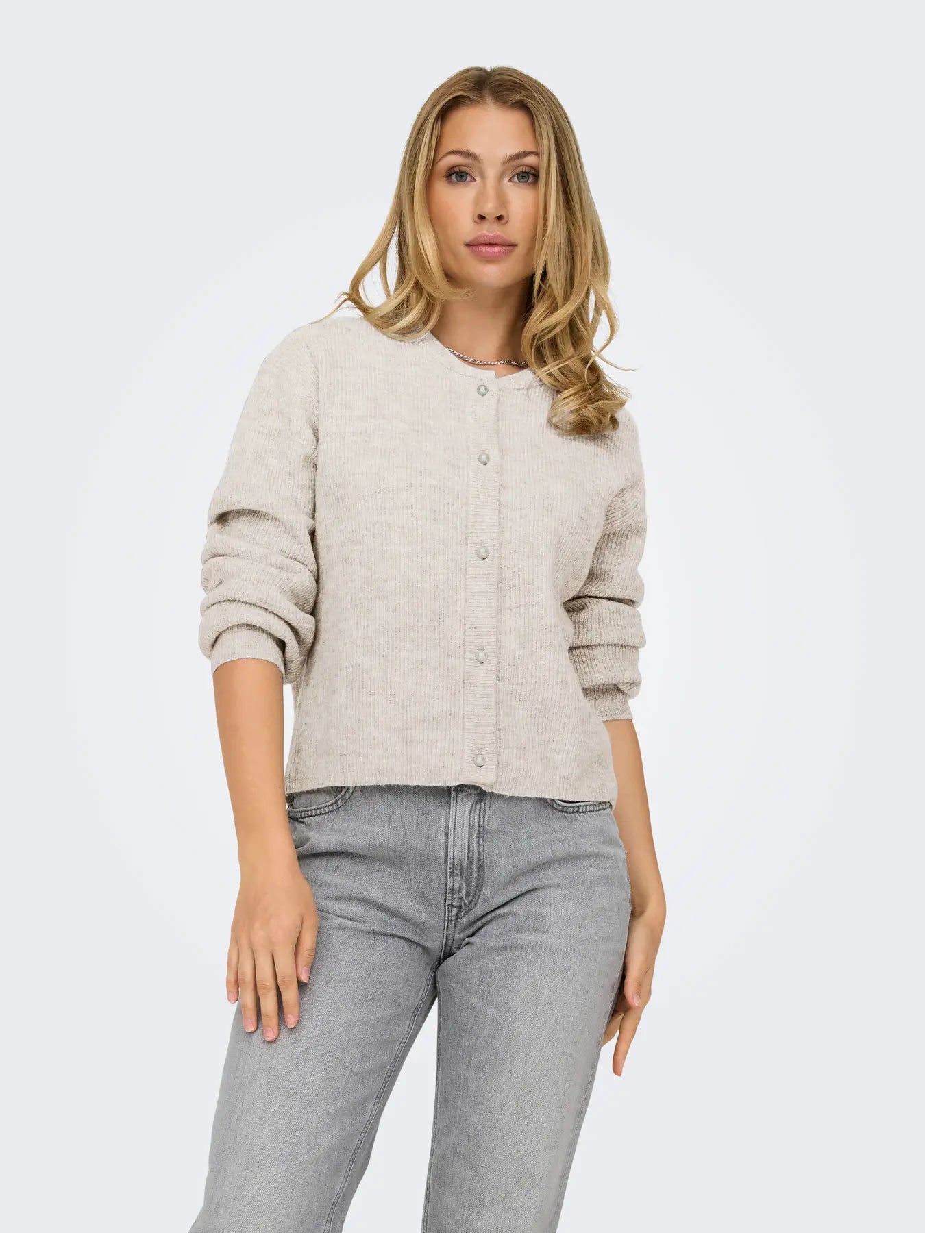 LUMI LIFE L/S BUTTON CARDIGAN - Birch MELANGE