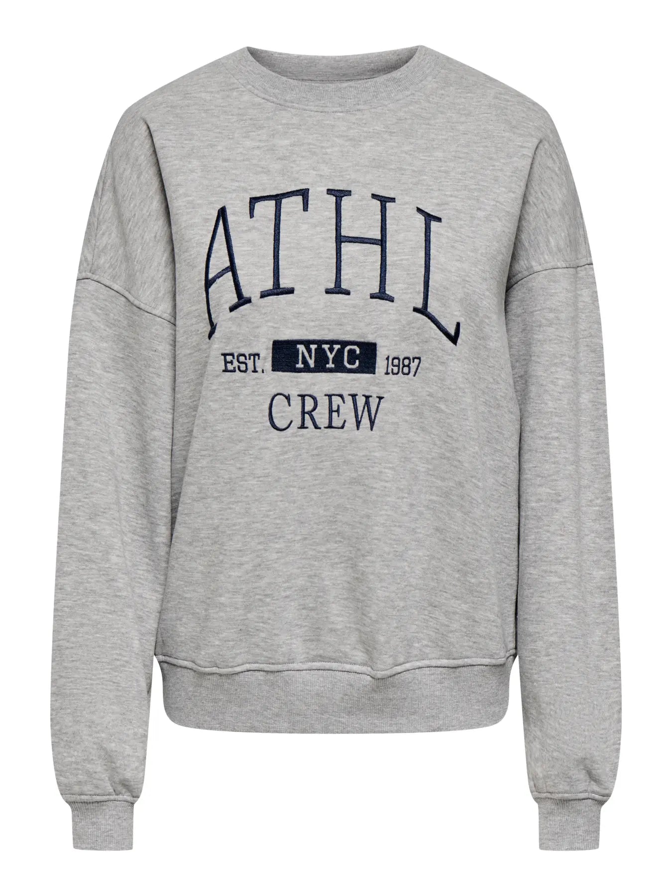 MESA LS O-NK EMB SWEAT - Light Grey Melange_NAVY BLAZER ATHL