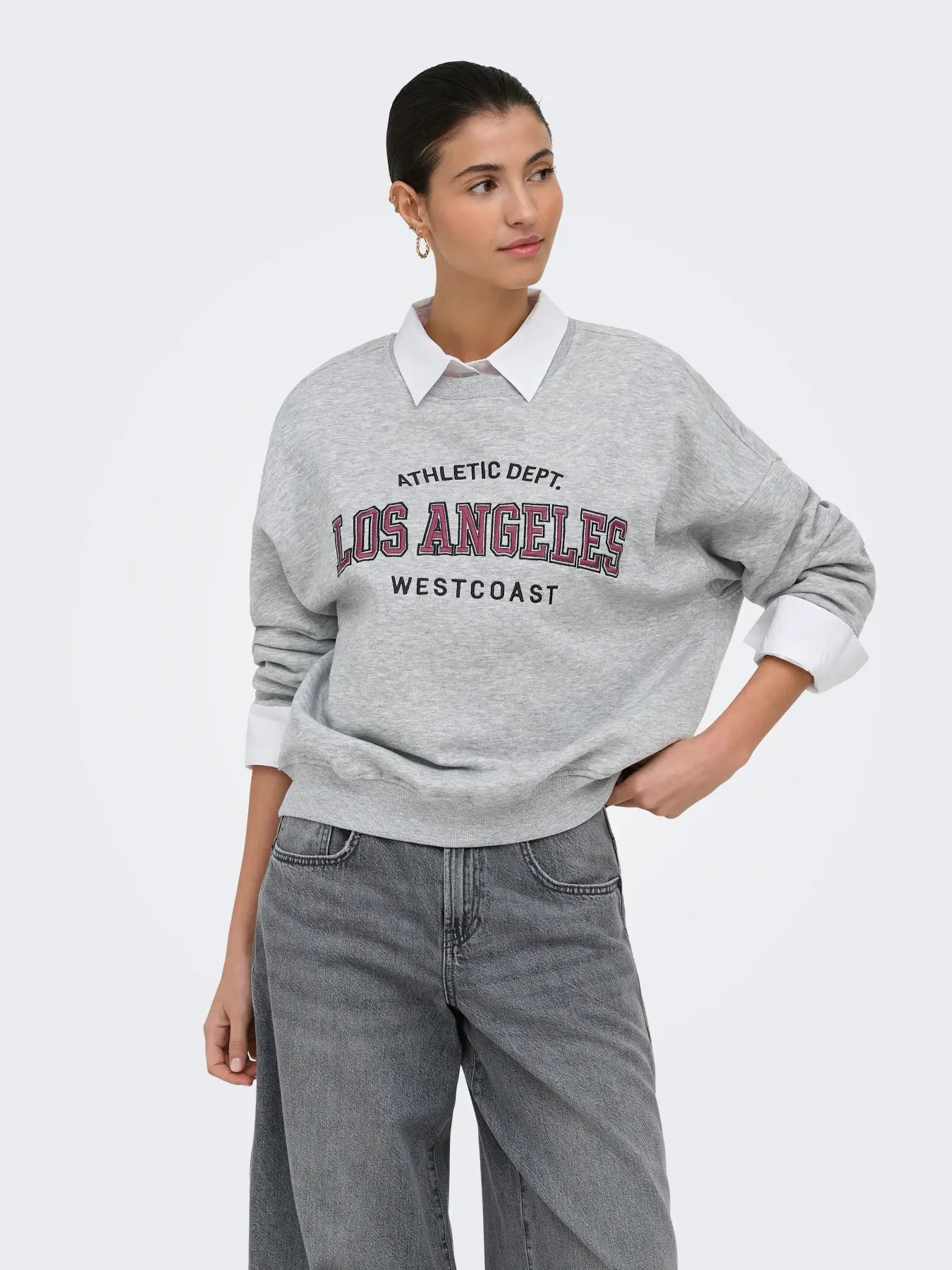 MESA L/S O-NK EMB SWEAT - Light Grey Melange LOS ANGELES