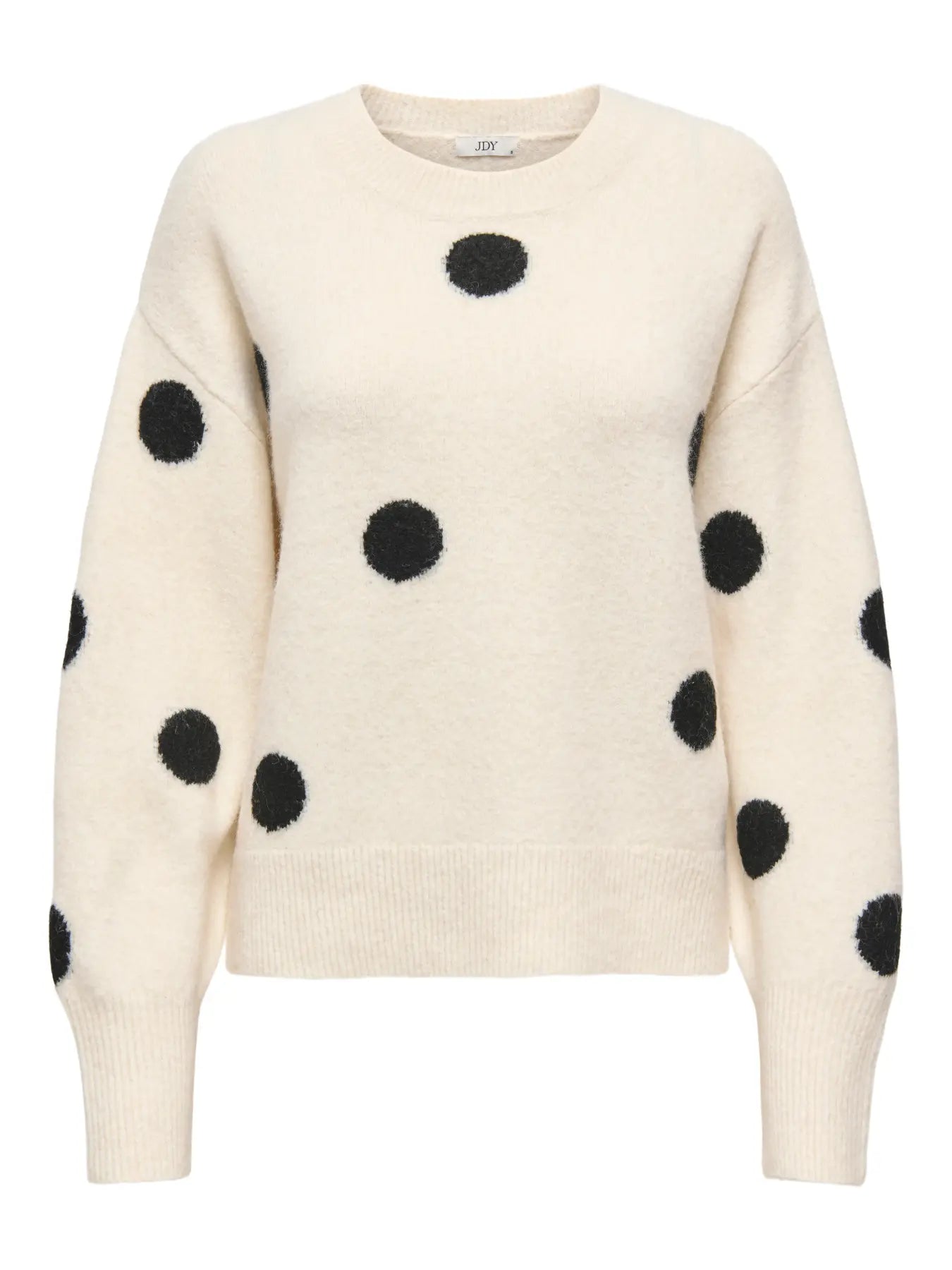 MONICA LIFE LS O-NECK DOT PULL - Cloud Dancer BLACK DOTS NORTH